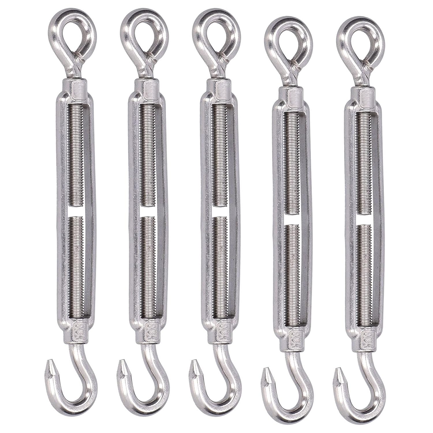 5Pcs Stainless Steel Turnbuckle Wire Rope Tension Hardware Kit for Shade Sail (M10)
