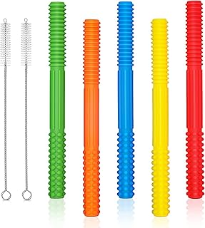 SLGOL Hollow Teether Tubes (6.8' Long), 5 Pack Soft Silicone Tubes Teething Toys for Infant Babies 3-12 Months BPA Free/ Freezable/ Dishwasher and Refrigerator Safe