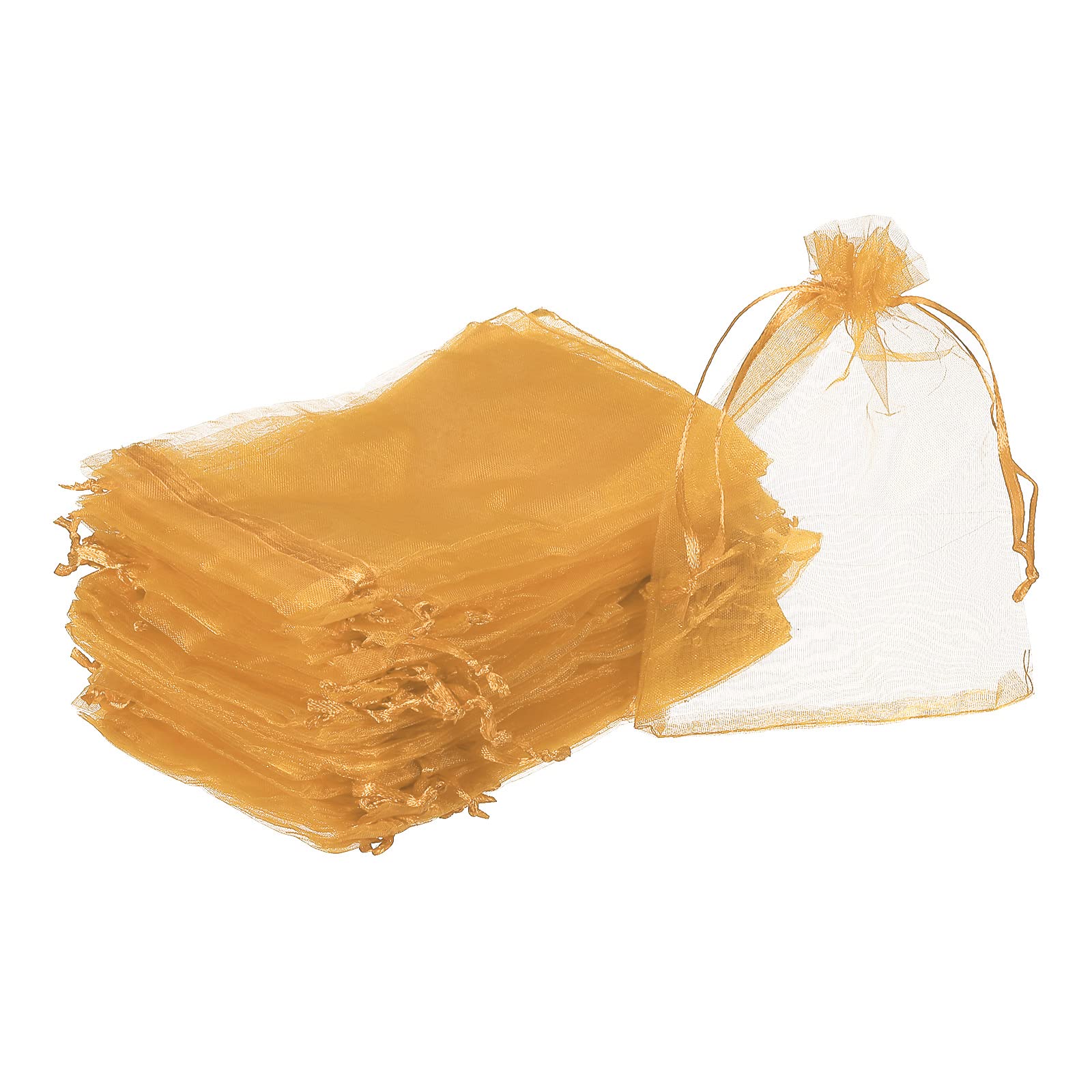 sourcing map 100pcs Organza Bags 10x15cm Drawstring Favor Pouches Sheer Mesh Bag for Gift Jewelry Wedding Party Christmas Candy Gold