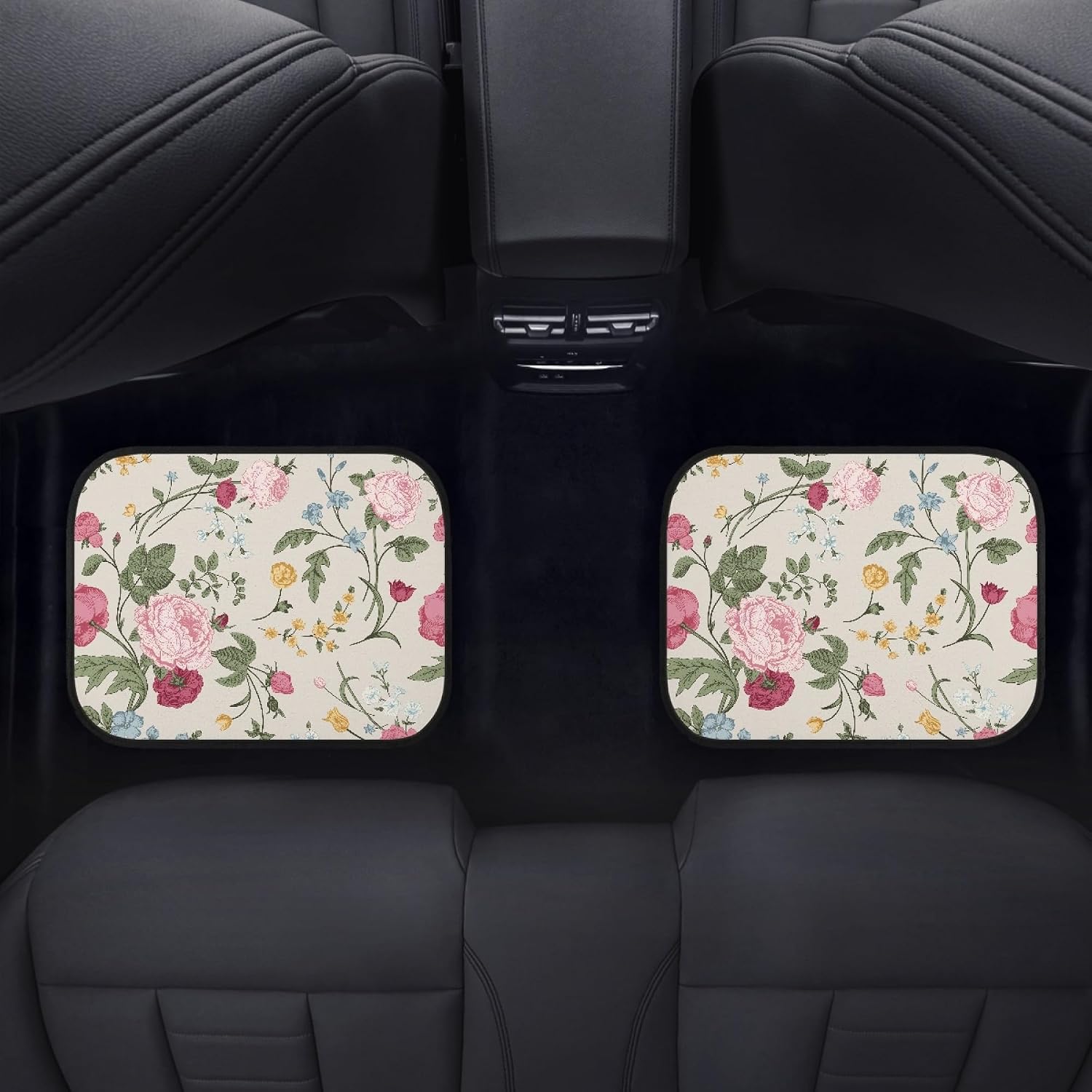 Vintage Rose Car Floor Mats Set of 4,Victorian Bouquets Pink Roses Tulips Blue Anemones Floor mats for Cars Universal Front Rear Vehicle Foot Rugs Colorful Flowers Car Accessories for Trucks image 5