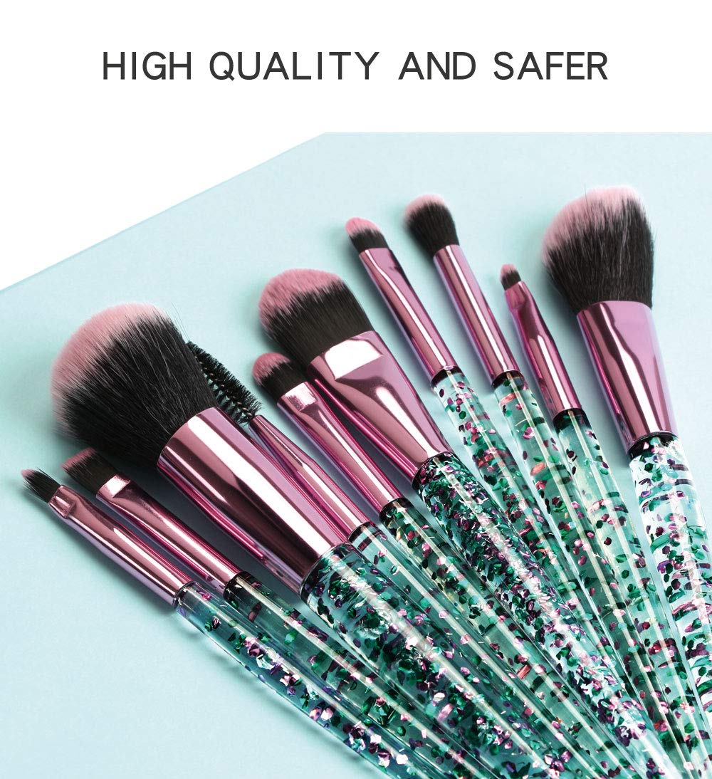 Jam Lee Makeup Brushes Set 10pcs Shiny Crystal Handle Soft Nylon Bristles Kabuki Makeup Brush Cosmetic Brushes Eyeshadow Eyeliner Blush Brushes (Red)