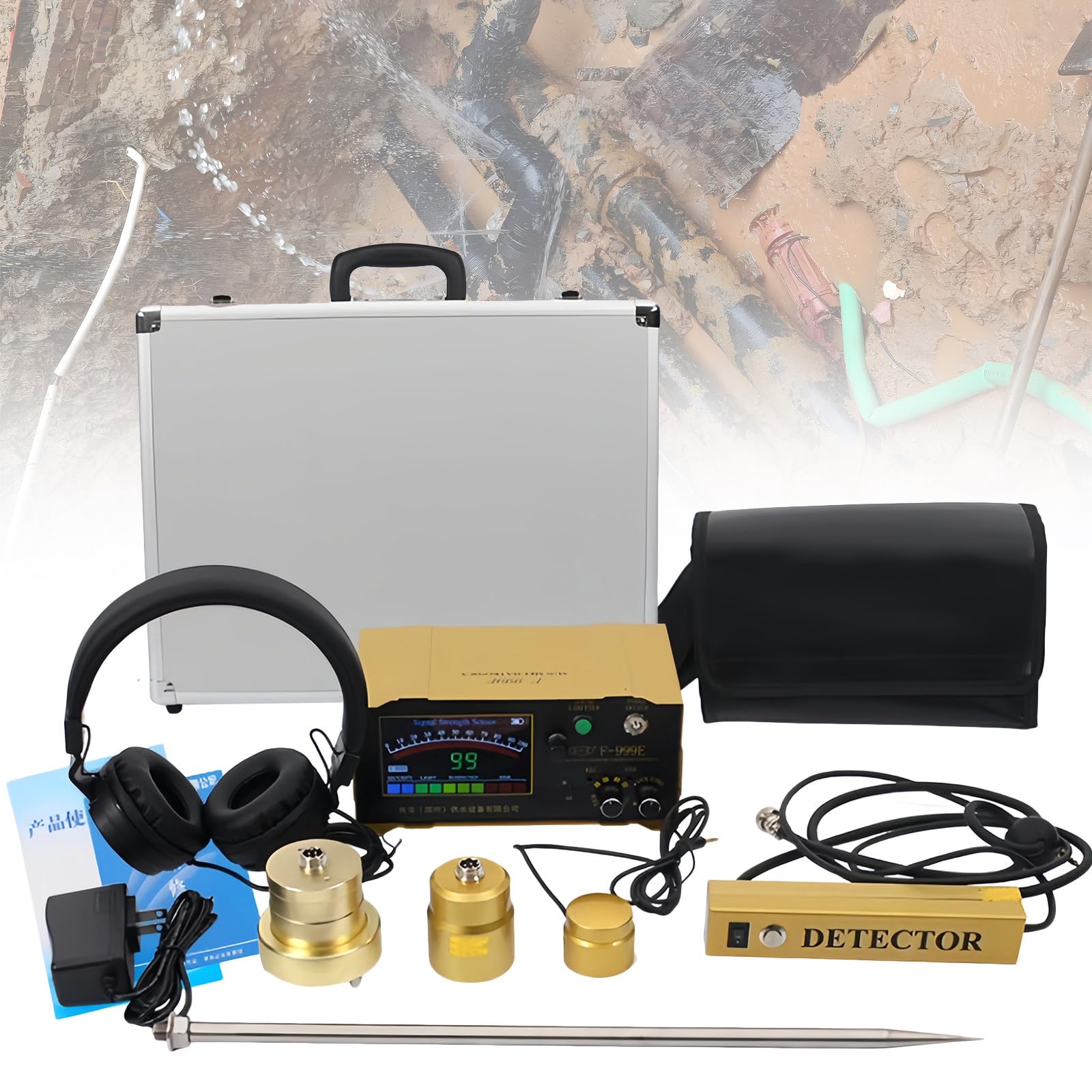Detector de Fugas de Agua, Sensor de Fugas de Agua de Tubería Subterránea con 4 Engranajes Ajustables para Calefacción de Suelo a Gas, Detección de Fugas de Agua, Reducción de Residuos,F999E