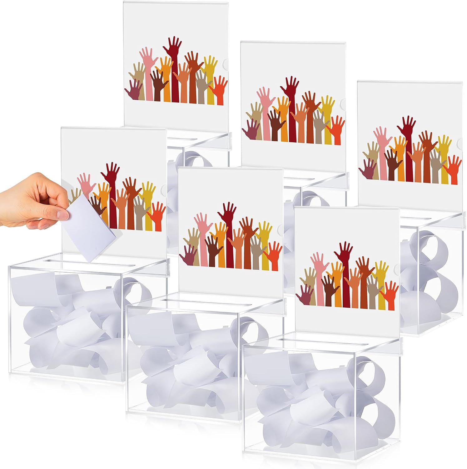 Bucherry 12 Pcs Acrylic Donation Box with Slot, 6 x 5 x 5 Inches Clear Ballot Suggestion Raffle Ticket Box with Sign for Fundraising, Raffle, Collecting, Donating, Voting Clear 12
