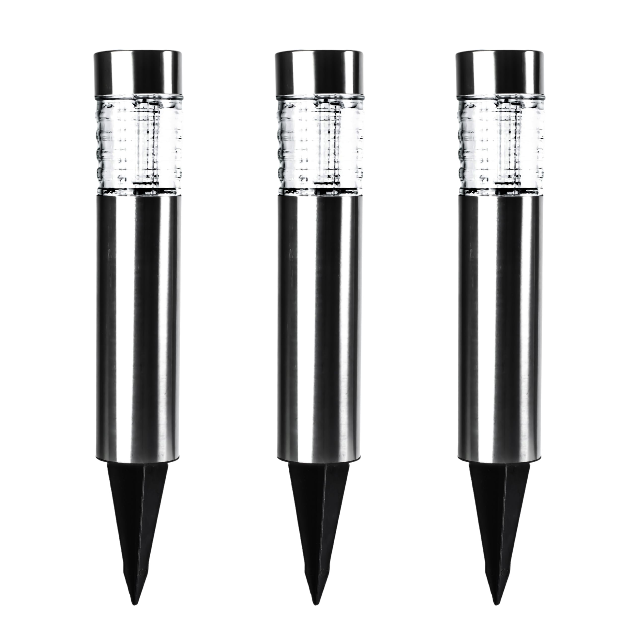 Status Dubbo Outdoor Garden Solar Light / 3 Pack of 6.3 Centimeter LED Bollard Stake Solar Light/Stainless Steel/Waterproof Garden Ornament/Rechargeable Battery Included