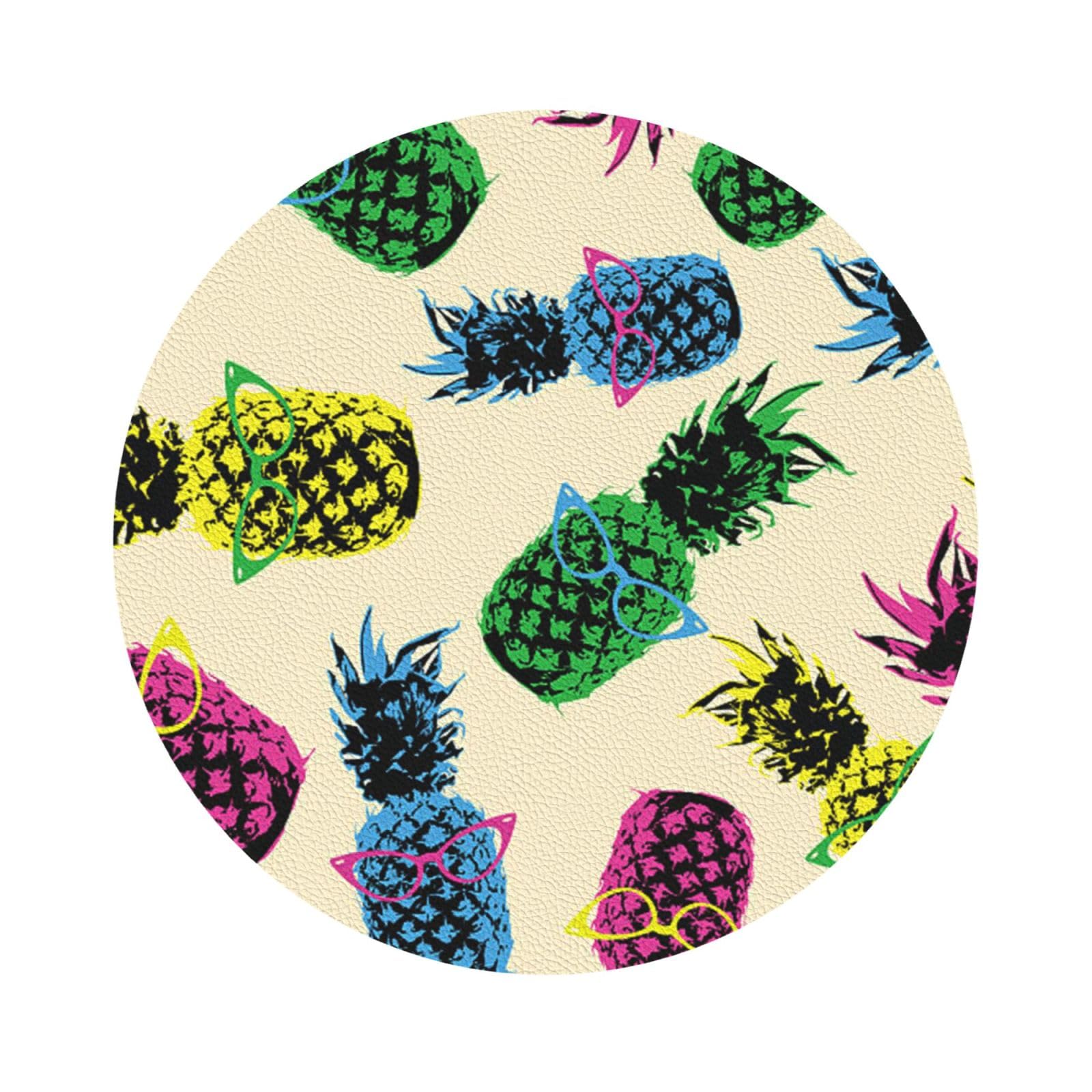 Pineapple PU Leather Coasters Set of 6 Round Drink Coasters