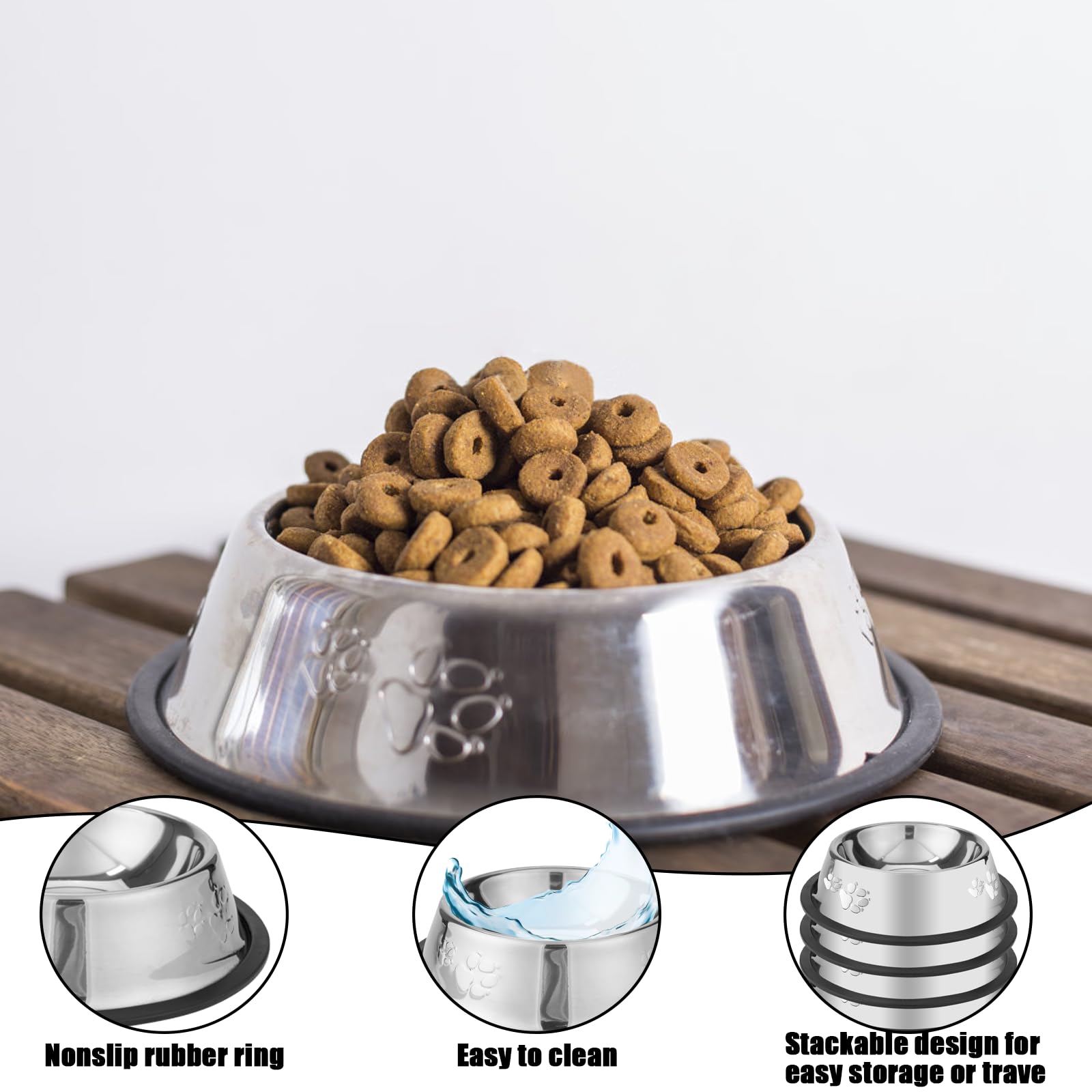 8 ciotole per cani in acciaio inox con base in gomma in metallo, antiscivolo, per acqua e cibo, per animali domestici, gatti e cani