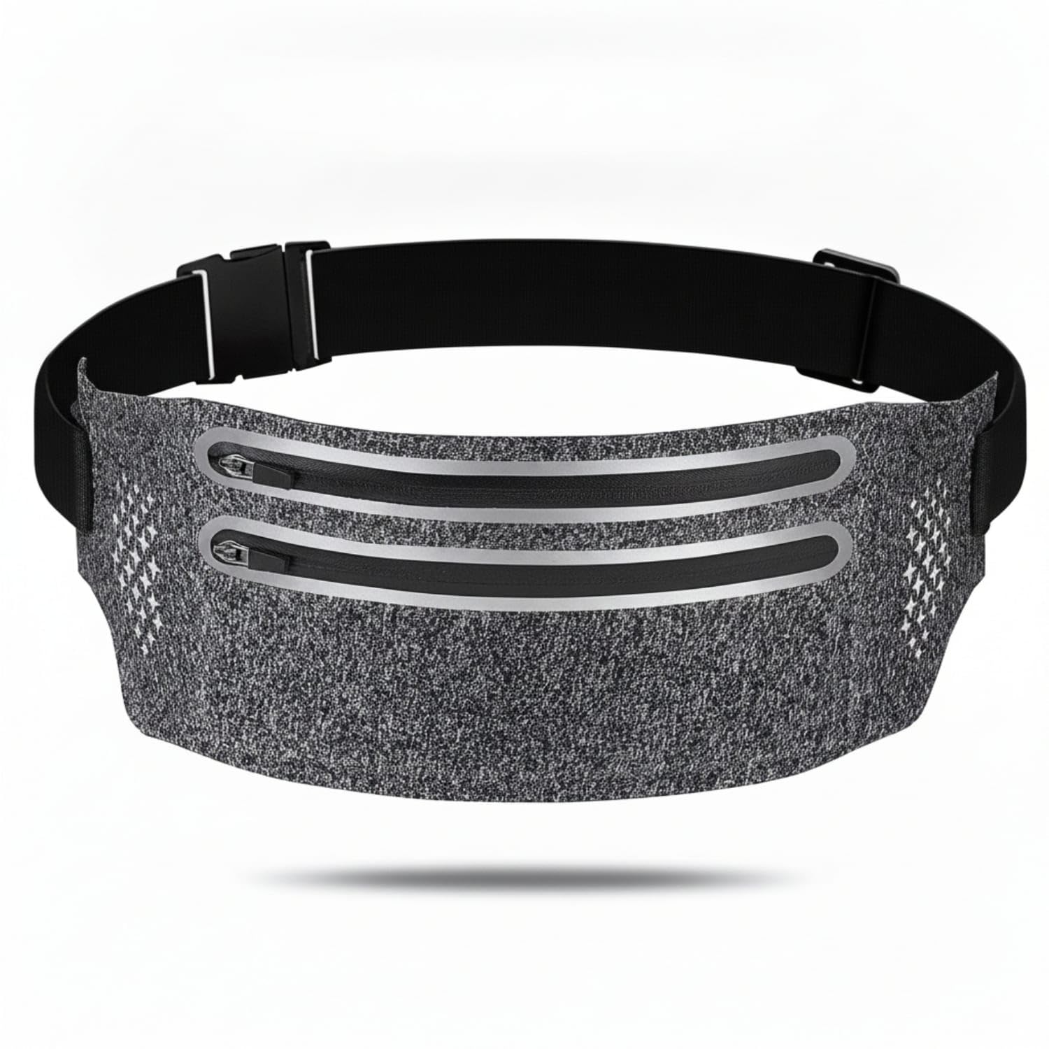 Adjustable Strap Waterproof Waist Bag Side Buckle Running Waist Pack Zip Pocket Slim Running Belt Pouch Perforated Accents, Camouflage Gray-image-41
