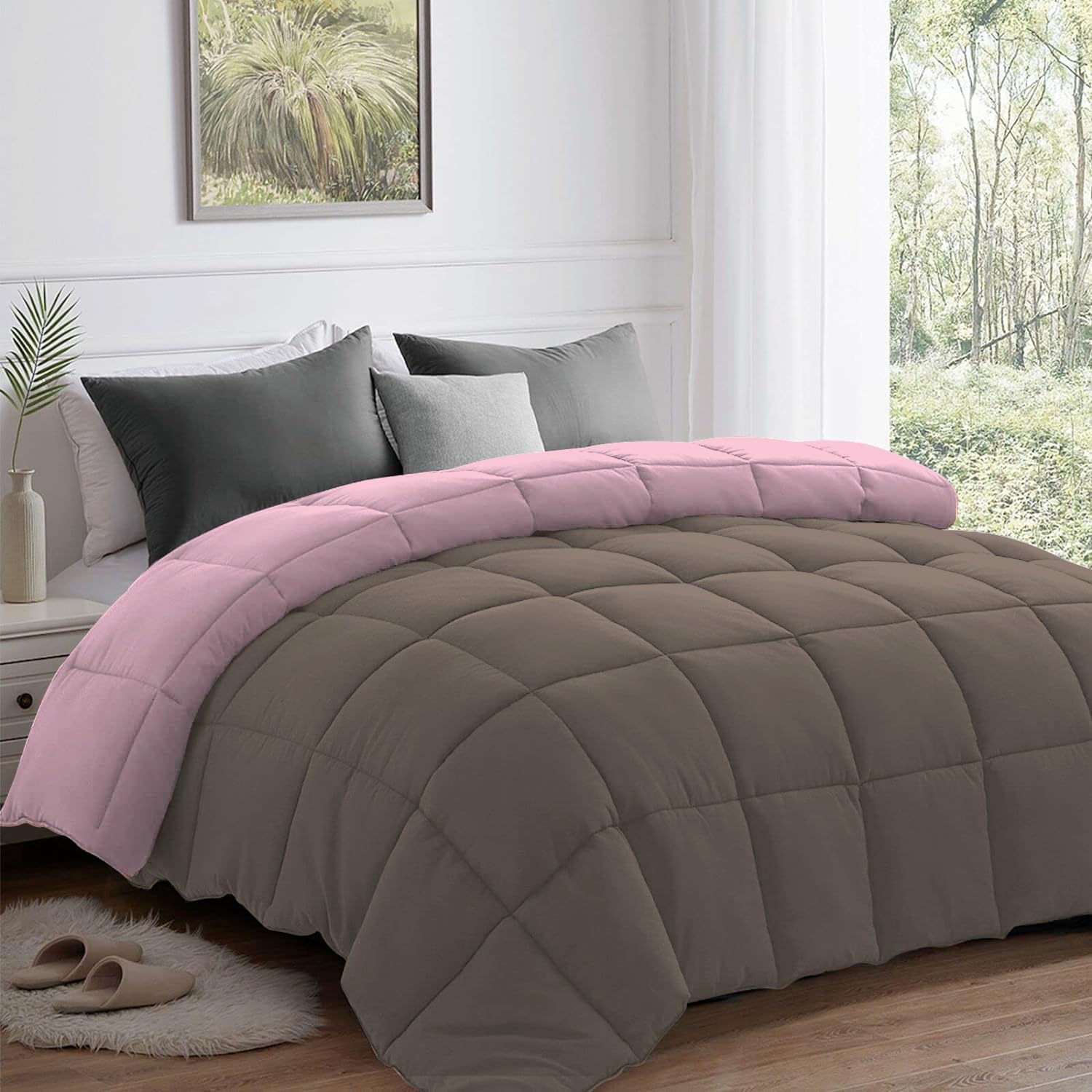 AYKA Reversible Comforter 220 GSM Microfiber Reversible AC Comforter/Blanket for Winter/Quilt/Dohar/Duvets for King Size Blanket/Comforter Double Bed (Mocha & Cameo, 90 * 100")