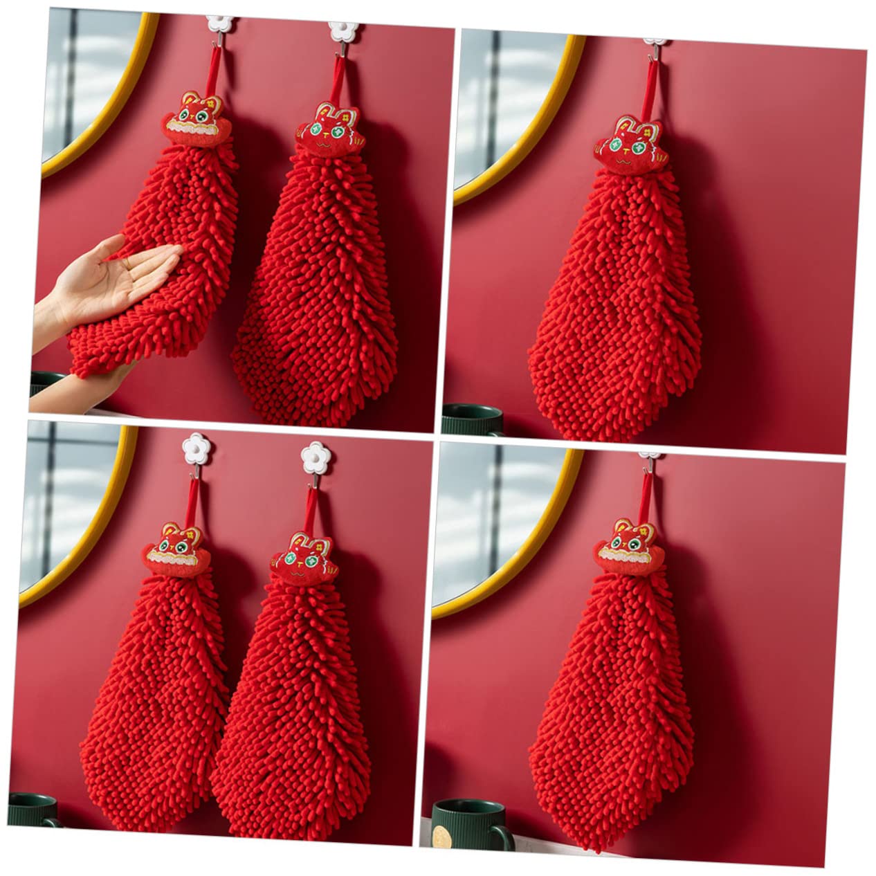 TOPBATHY 4 Set Asciugamano Festivo Bagno Raffreddamento Asciugamani Rossi Pulito Peluche Scratcher Salviette Per Strano Soffice Assorbente Auto Cucina Ciniglia Rosso 2 Pezzi * 4