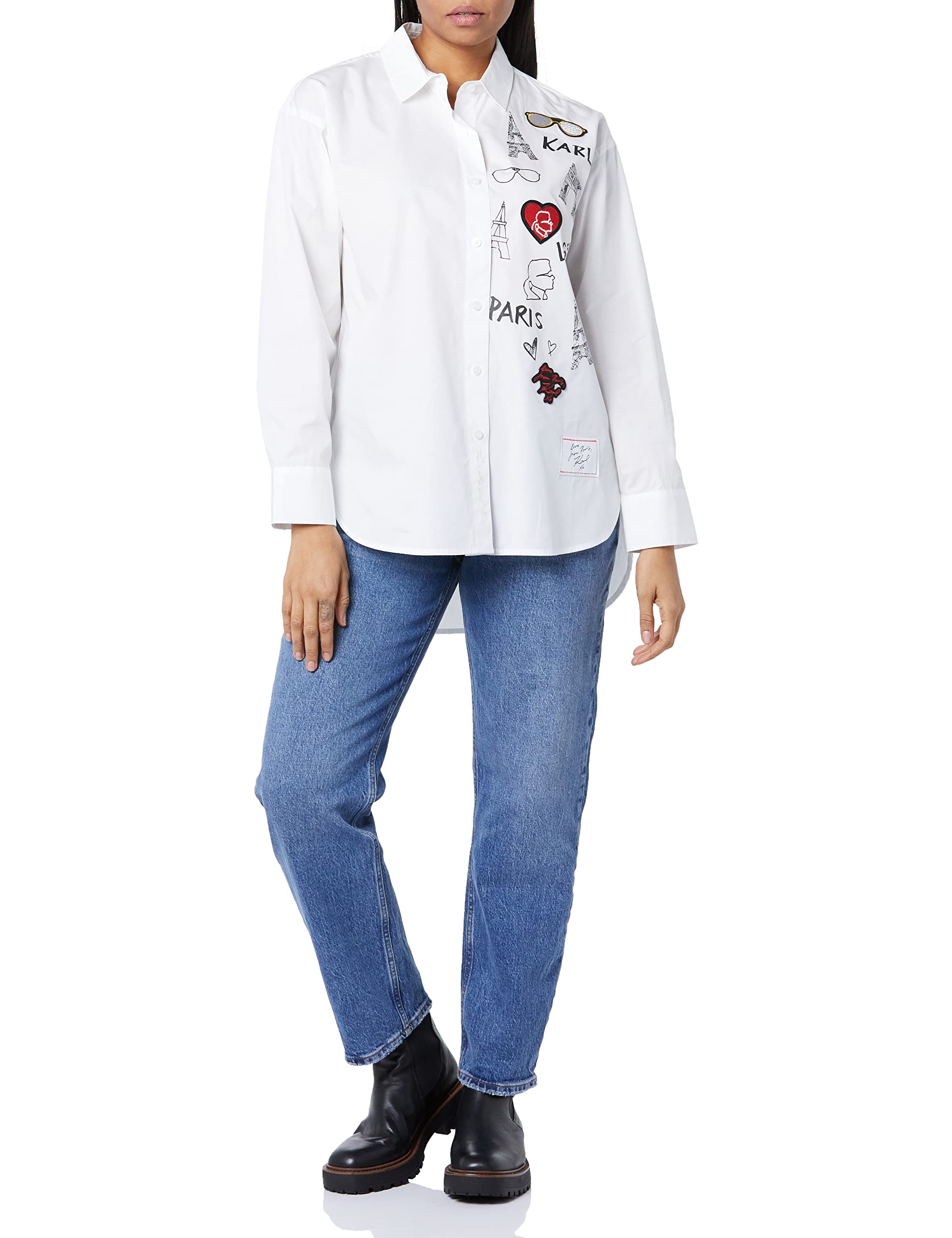 KARL LAGERFELDwomens Long Sleeve Iconic Motif Blouse Blouse