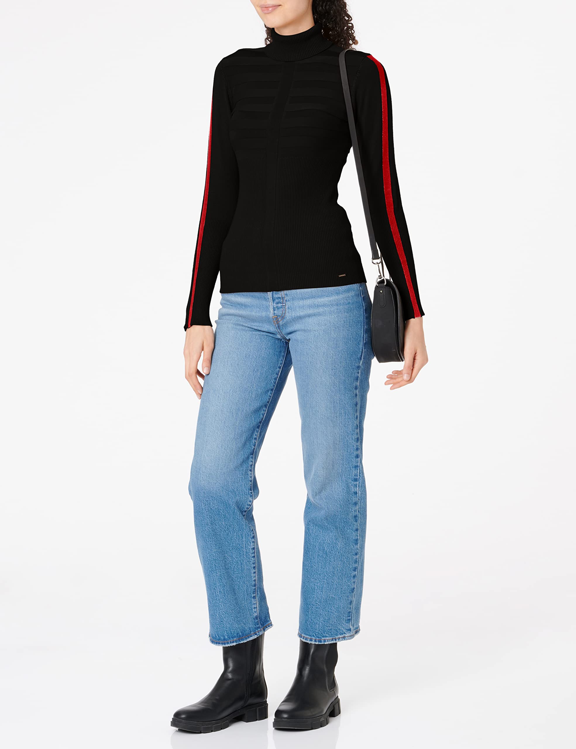 Morgan Pull Col Roulé Bande Couleur Manche Mentoi Pullover Sweater Mujer