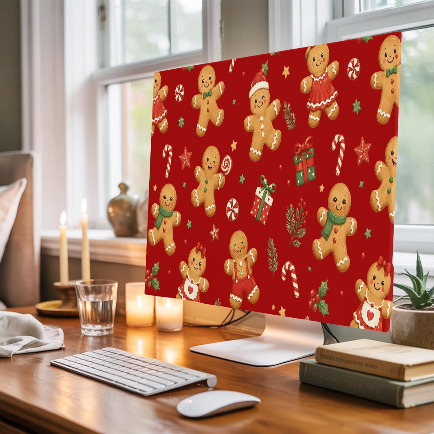 24 Inch TV Cover Indoor, Red Gingerbread Christmasproof Elastic Television Screen Protector, Winter Xmas Gift Candy Holiday Stretch TV Cover for Flat Curved Smart TVs LED LCD OLED Monitor image 3