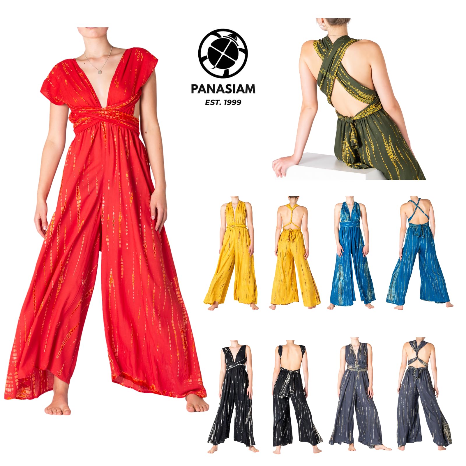 PANASIAM Infinity Hosenkleid Tie-Dye – eleganter Damen Batik Jumpsuit, Wickel Hosenrock mit weiten Beinen - Party, Urlaub, Hochzeit