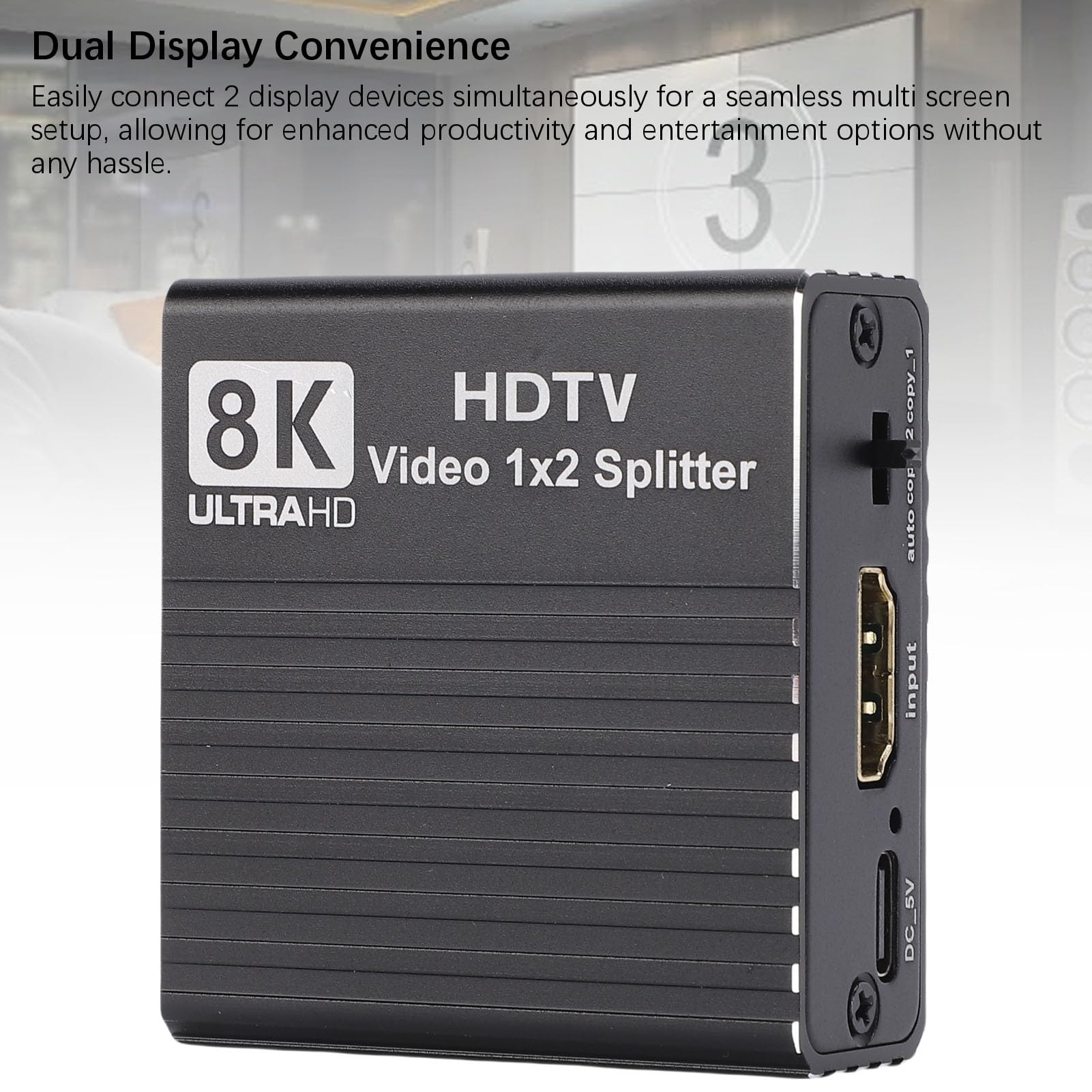 Bewinner Splitter di Interfaccia Multimediale HD 8K 1 Ingresso 2 Uscite, Supporto HDMI 2.1 8K 60Hz 4K 120Hz 1080P 240Hz, EDID 3D, Doppio Display per Home Theater da Gioco