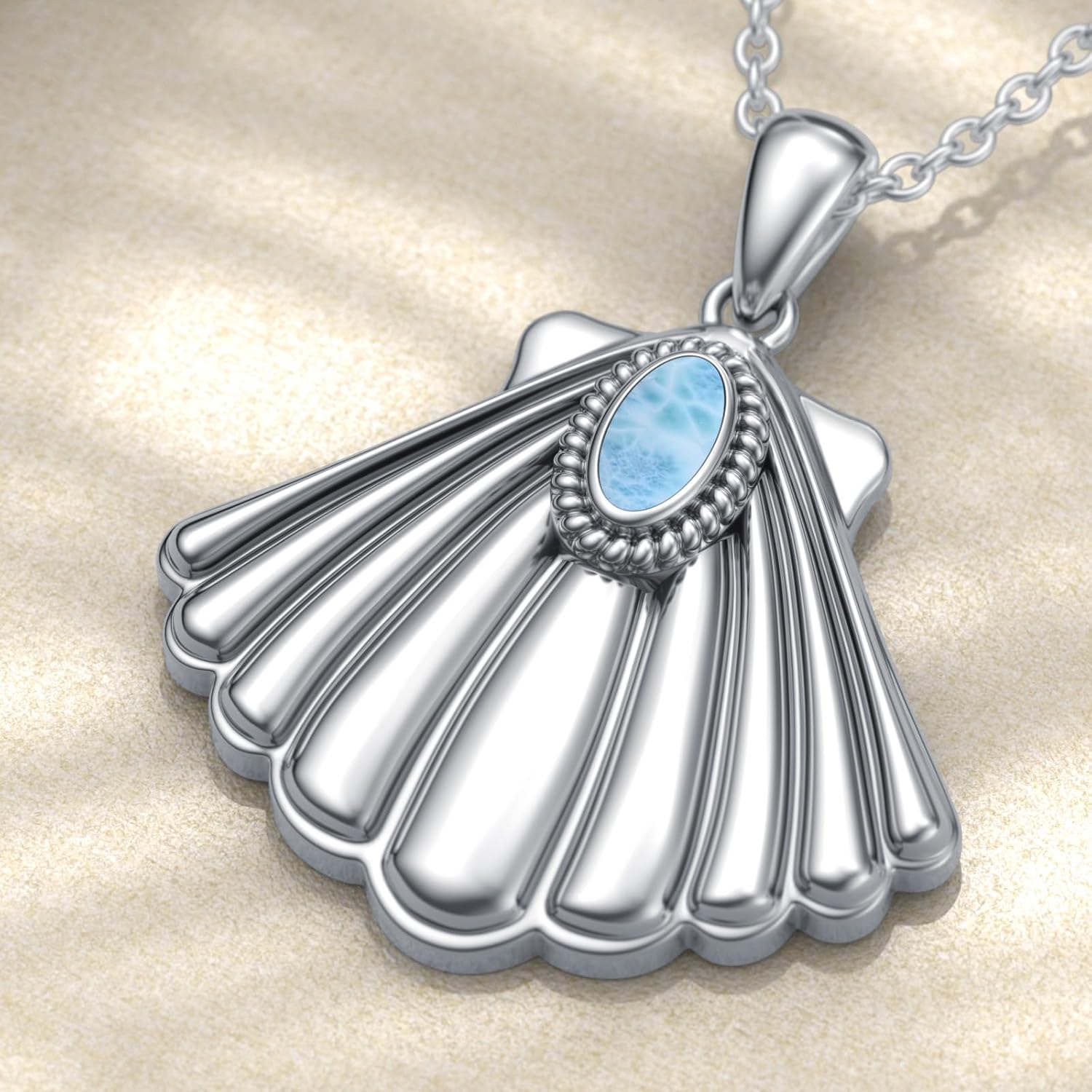 Seashell Necklace for Women 925 Sterling Silver Genuine Larimar Shell Pendant Hawaiian Beach Pendant Ocean Larimar Jewelry Gifts for Mom Wife Mom - Image 4