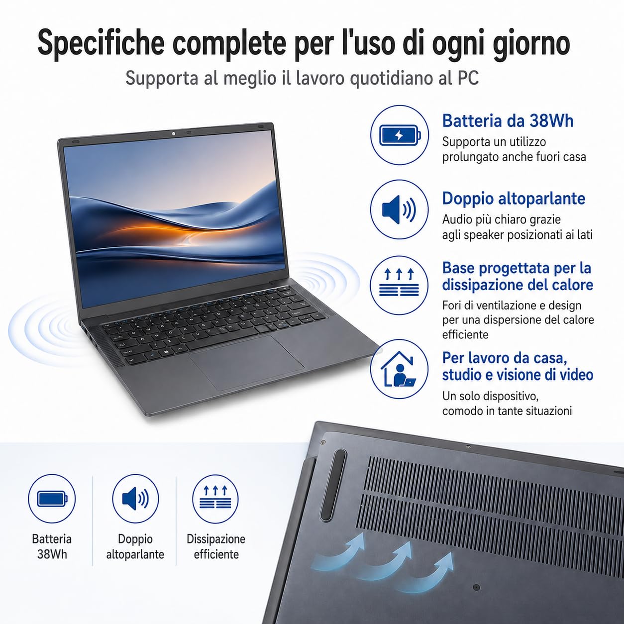 2026 PC Portatile 14 Pollici 2K IPS (2160×1440), m3-8100Y fino a 3.4GHz/16GB+512GB SSD, Windows 11/USB 3.0/Ultra-Sottile, con Copritastiera Italiana (Grigio)