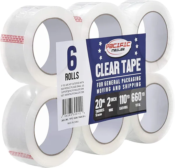 Clear Packing Tape, 2 Inch Wide, 2.0mil Thickness, 110 Yard Per Roll [Pack of 6 Rolls]