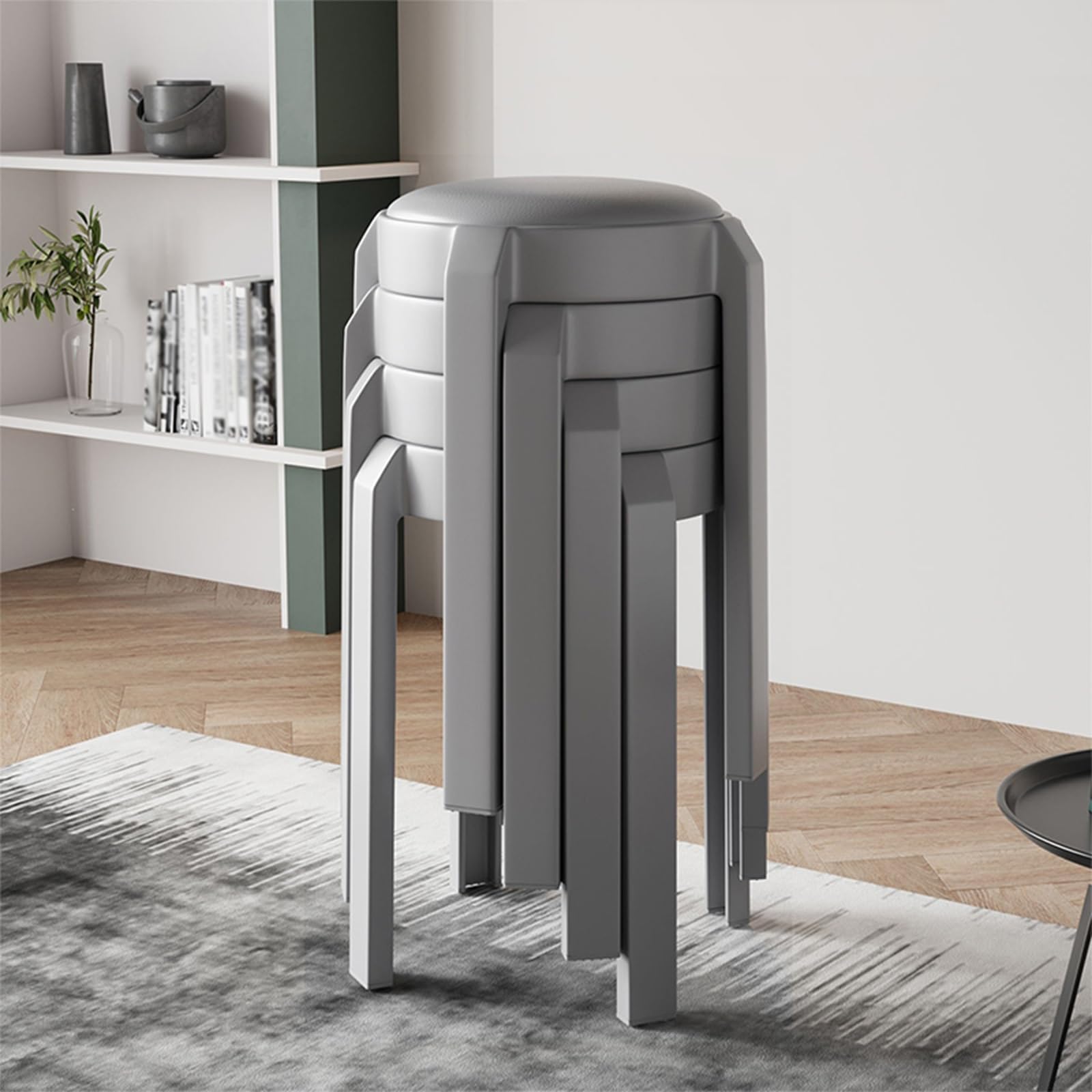 Chaise de salle à manger lot de 4 en plastique gris avec assise rembourrée et empilable