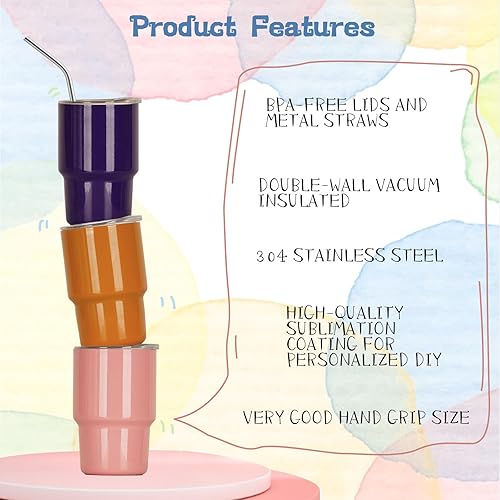 Miniatura 3 de Juego de 6 vasos de chupito de whisky de acero inoxidable con tapa y pajita, vaso de sublimación de whisky de doble pared, vaso irrompible de 3