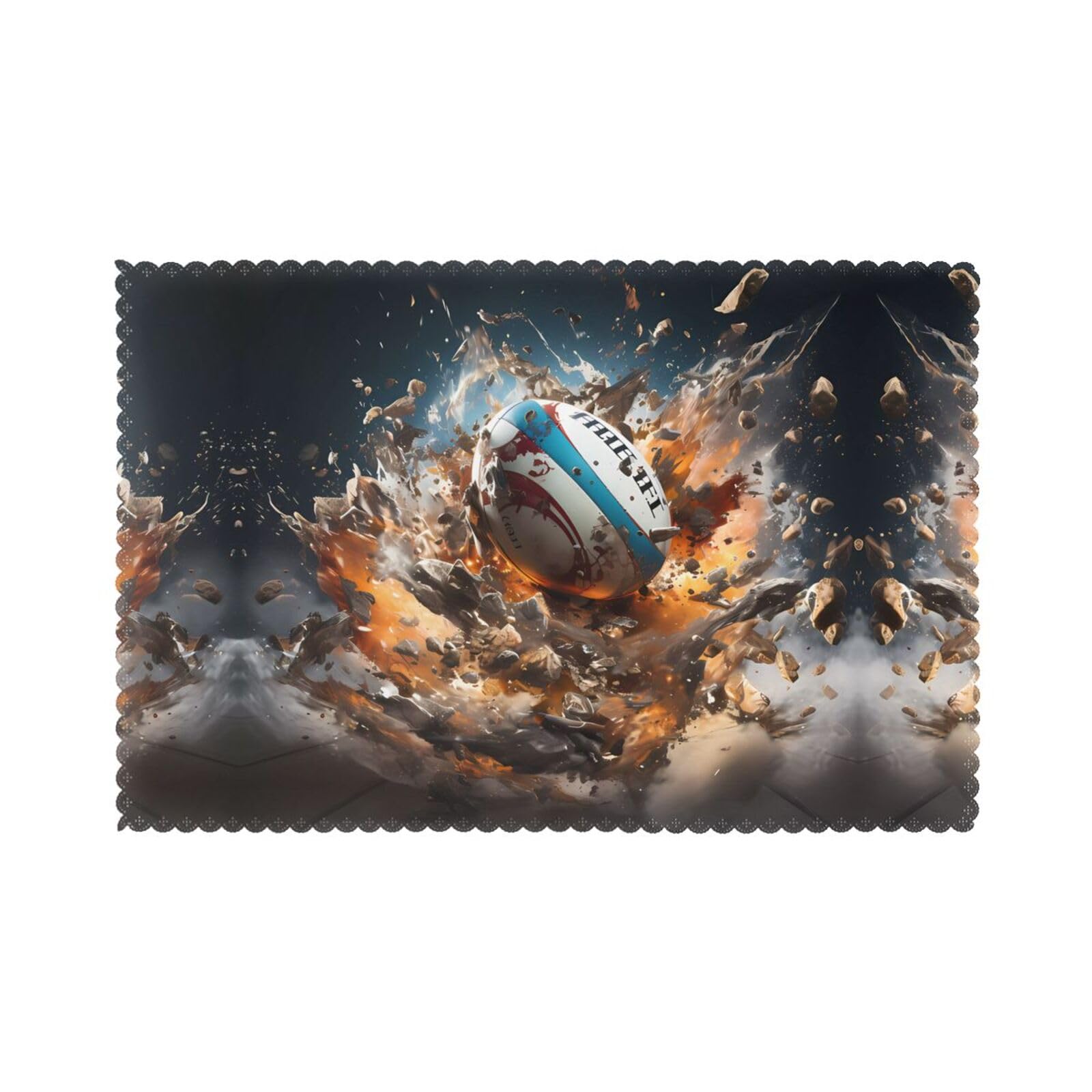 WHJSSF Rugby on Fire Prints Placemats Set of 6 12x18in - Durable Table Layers with Heat-Resistant & Wrinkle-Free Polyester