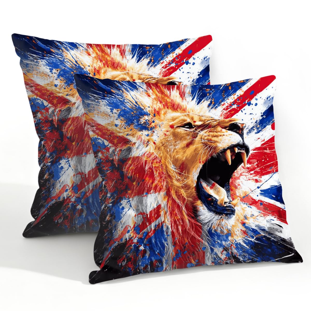 Outdoor Pillow Covers Waterproof Pillowcases 22x22in Set of 2 U.k. Flag Roaring Lion Art Decorative Throw Cushion Case for Couch Sofa Garden Patio Furniture