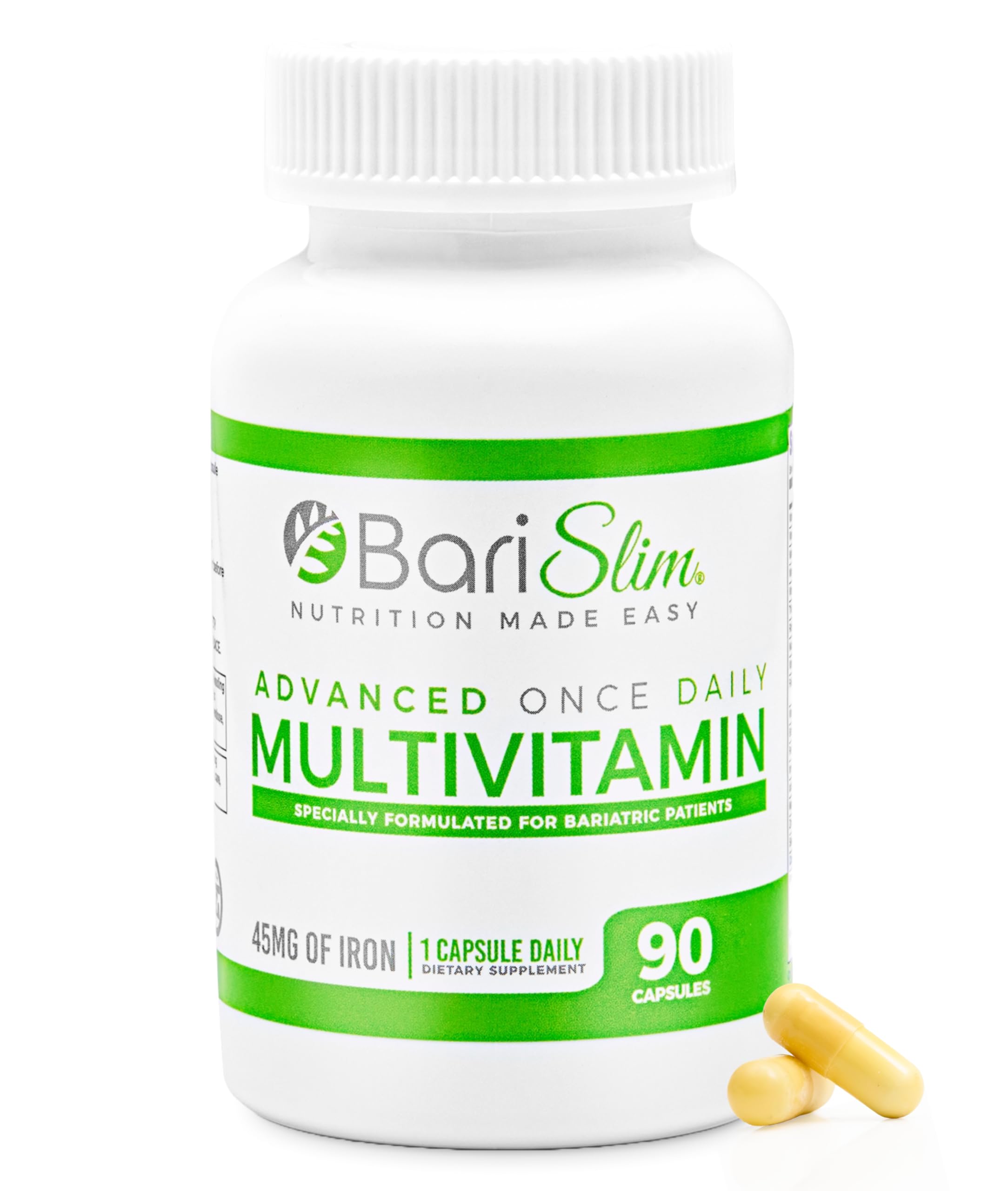 Bari SlimAdvanced Once Daily Bariatric Multivitamin Capsule - 45 mg of Iron - Bariatric Vitamin for Post Bariatric Surgery Including Gastric Bypass and Gastric Sleeve - Easy Digestion | 90 Servings