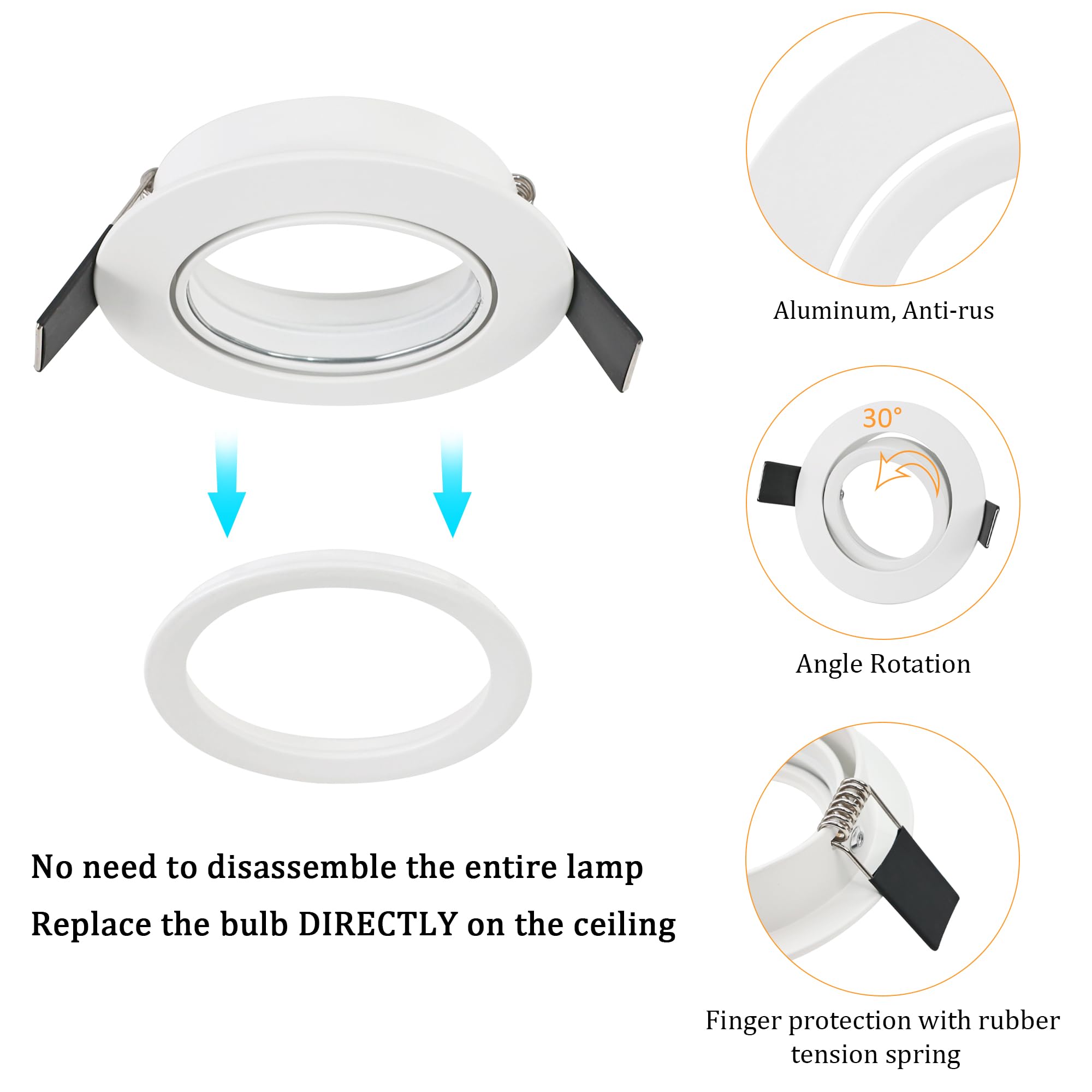 GeyouLux 10er Einbaustrahler GU10 Aluminium Schwenkbar Weiß Einbauspots Rund Lochdurchmesser 68-75mm Decken Einbaustrahler 230V