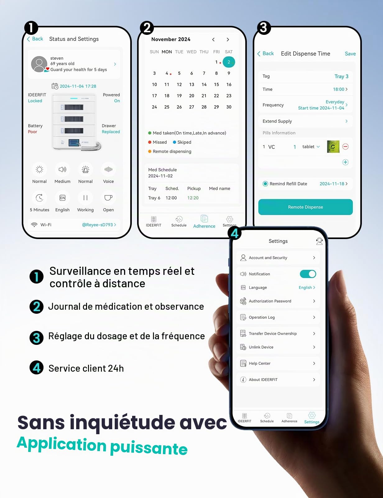 Distributeur Automatique de Pilules, 3 Compartiments, App et LCD