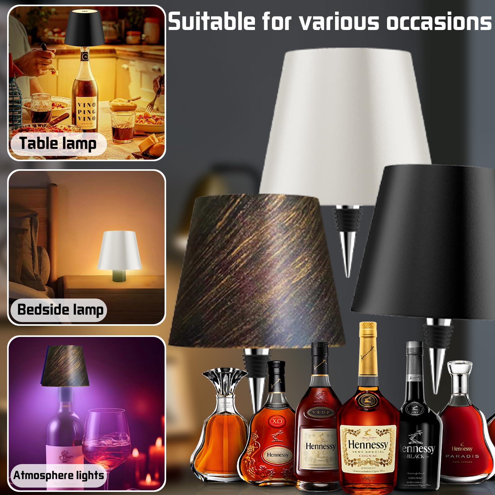 Luce LED Wireless Per Bottiglia Vino - Lampada Touch Dimmerabile Ricaricabile (Nero)
