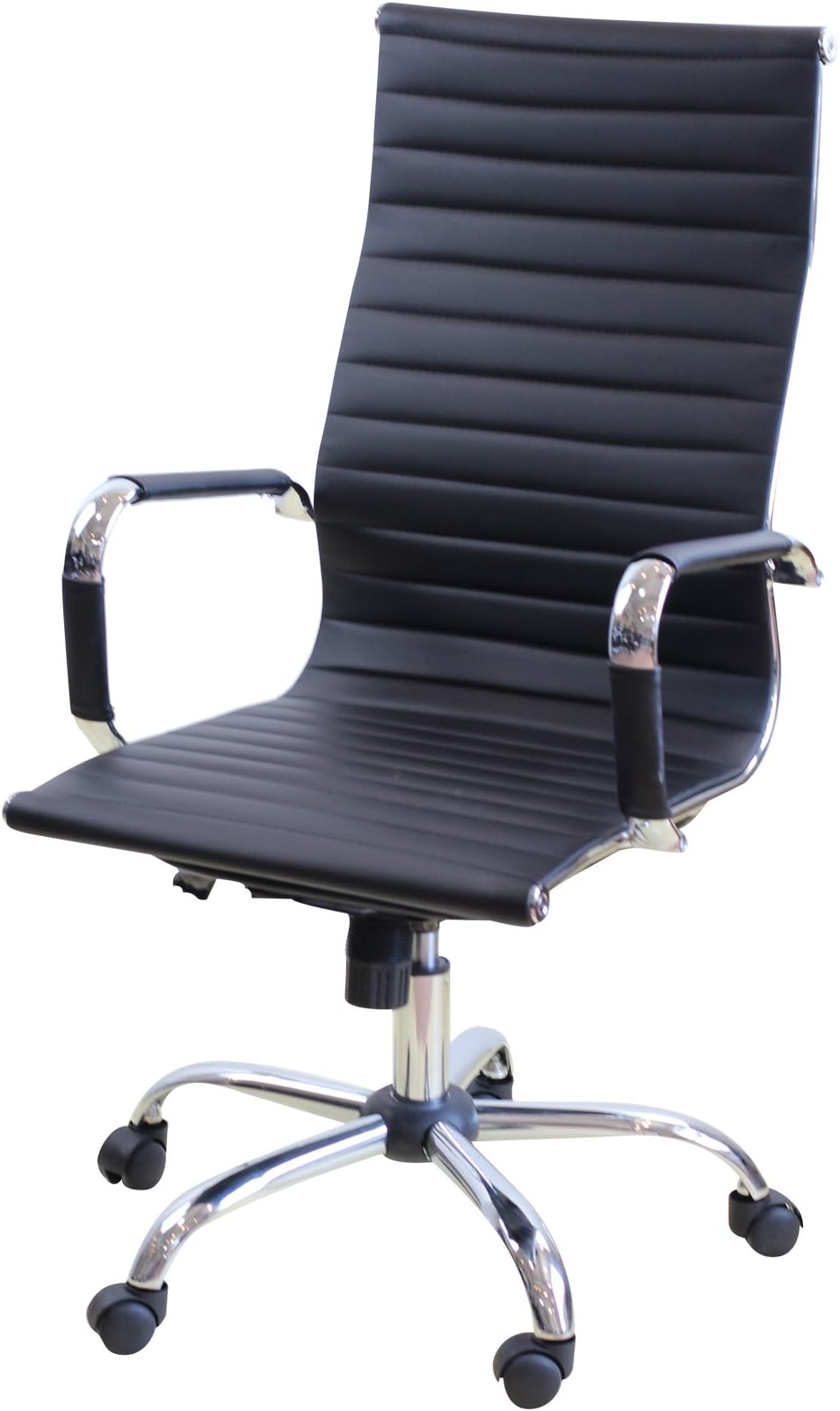 EBS Home Office Ribbed Chair Black Computer Desk Executive 360 swivel Chrome base (Tall, BLACK)