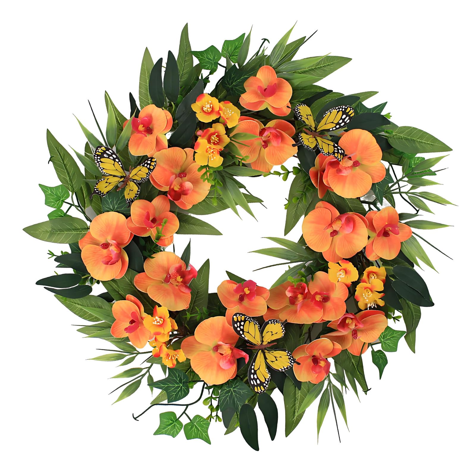 Kahdgss Multicolor Artificial Flower With Leaves Realistic Phalaenopsis Wreath Wedding Decoration For Front Door Window Farmhouses Wedding Wreath