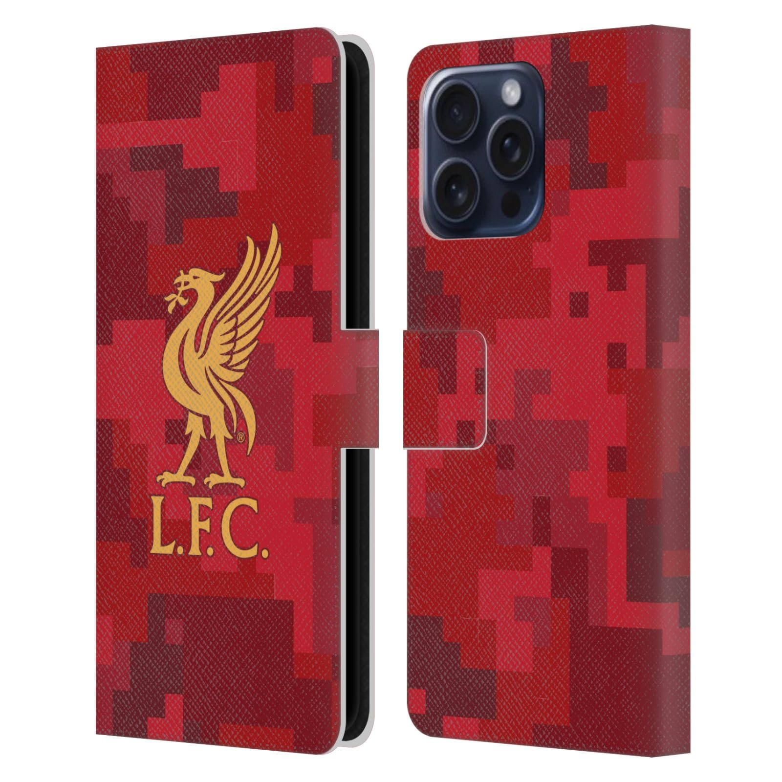 Head Case Designs Officially Licensed Liverpool Football Club Home Red Digital Camouflage Leather Wallet Case Compatible With Apple iPhone 16 Pro Max โ image 1