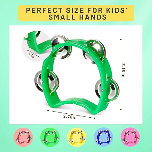 Miniatura 3 de Pandereta para niños, 2 unidades, instrumentos musicales para niños pequeños a partir de 3 años con 4 jingles de metal, certificado ASTM, no tóxico