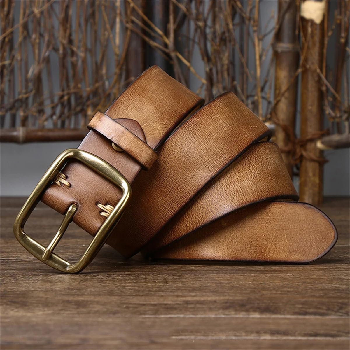 3,8 Cm Dicker Rindsledergürtel Aus Echtem Leder Mit Kupferschnalle, Lässiger Jeansgürtel Für Herren, Luxuriöser Retro-Gurt