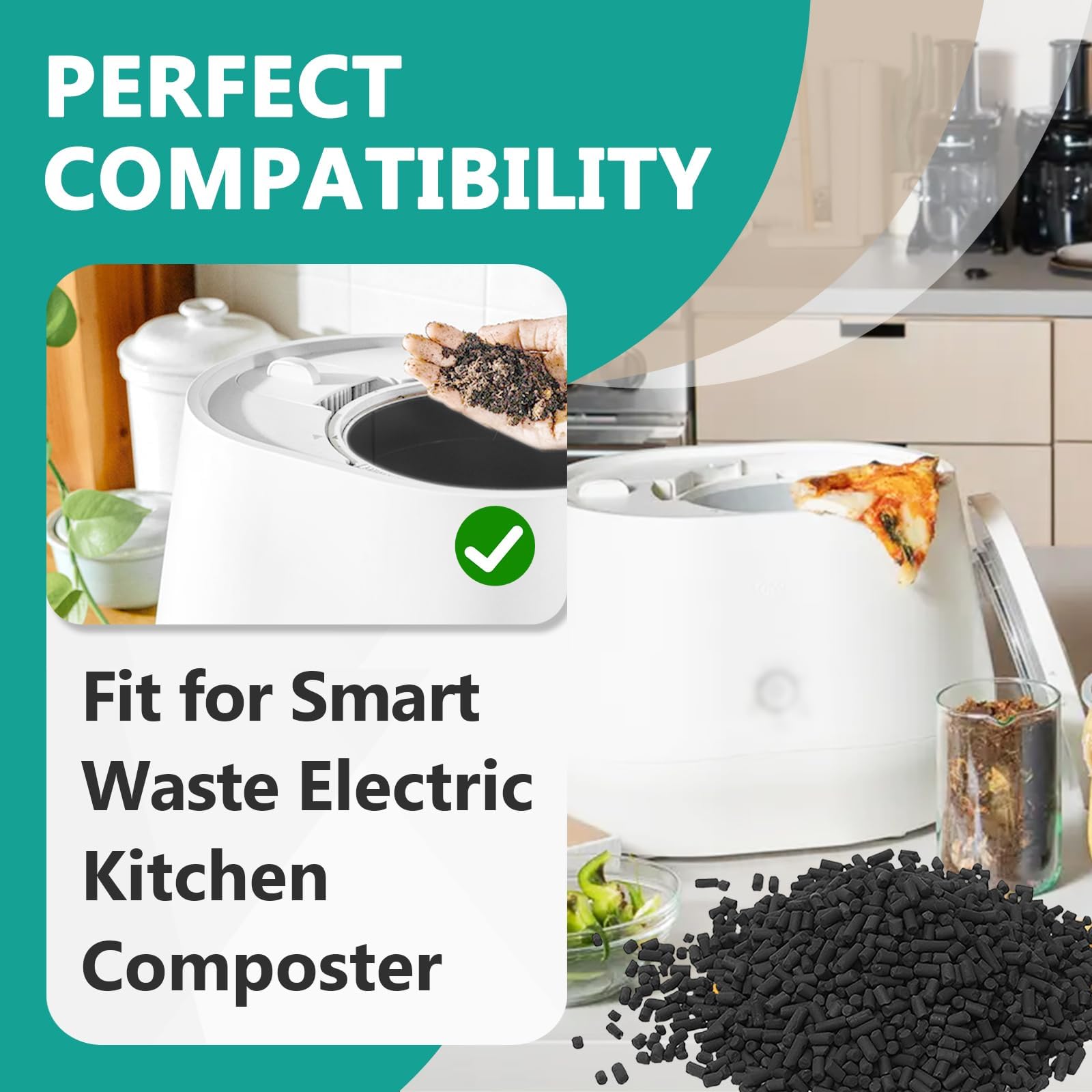 Geruchsabsorbierende Aktivkohle-Nachfüllpackungen für Lomi Smart Waste Küchenkomposter, 4 Stück