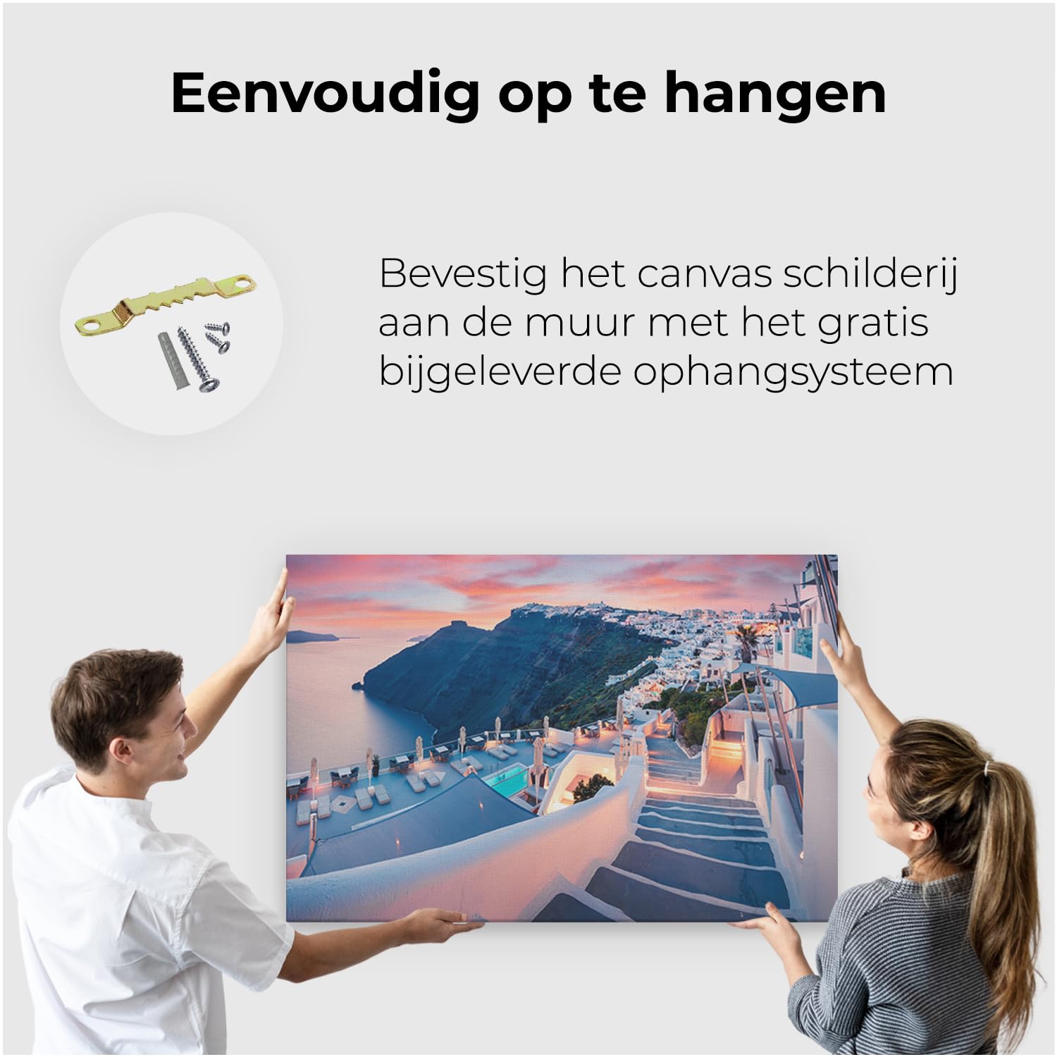 Artaza Leinwand Bilder Santorini Griechenland - 120x80 cm - Groß XXL - Wanddeko Meer - Wandbilder Sonnenuntergang - Insel Skyline Deko