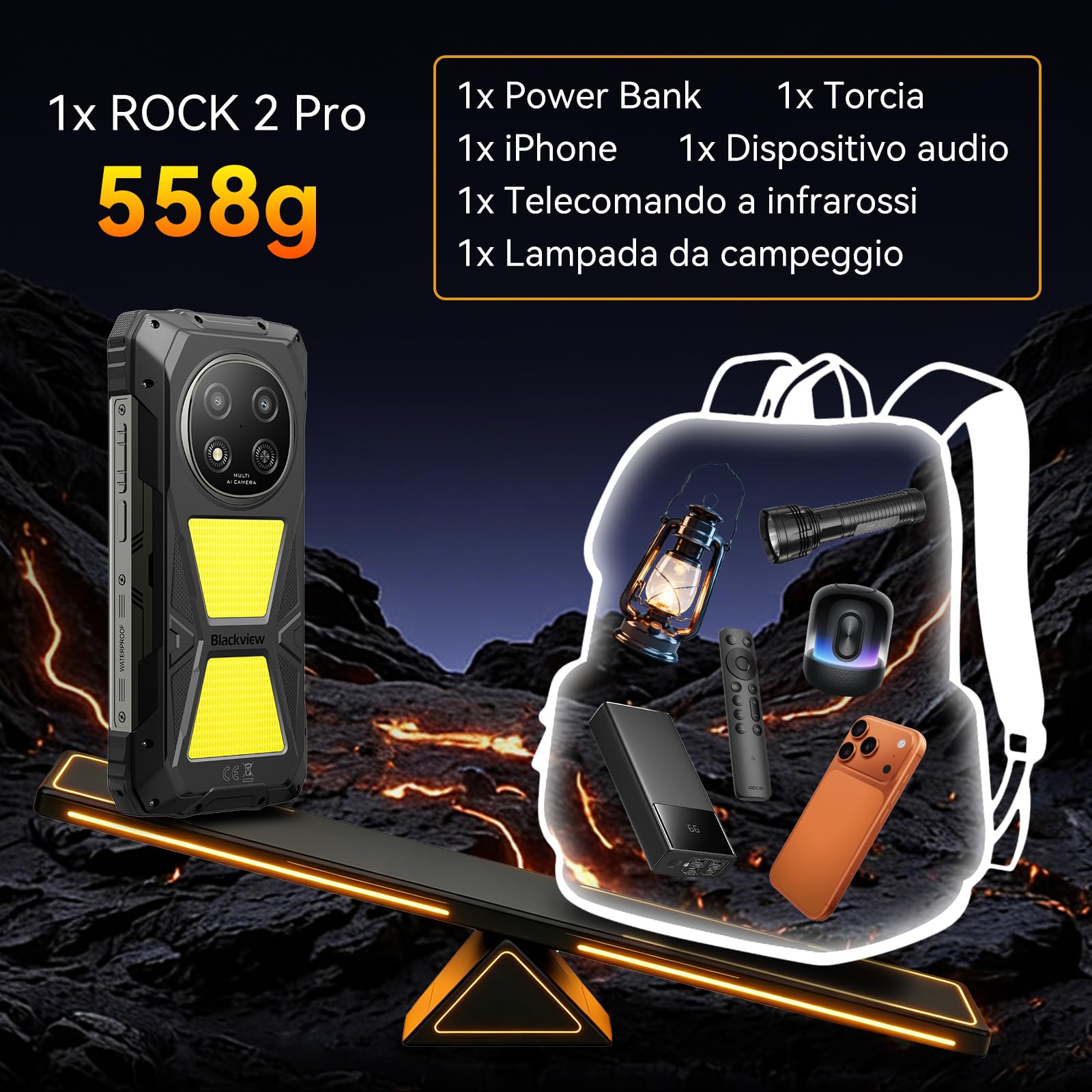 Blackview ROCK 2 Pro Rugged Smartphone, Android 16 Smartphone Rugged 5G 32GB+256GB, 6.67" HD+ Display 120Hz 15000mAh IP69K Telefono Rugged, 16MP AI Kamera, NFC/OTG/GPS/Gemini AI/Glove Mode 2.0