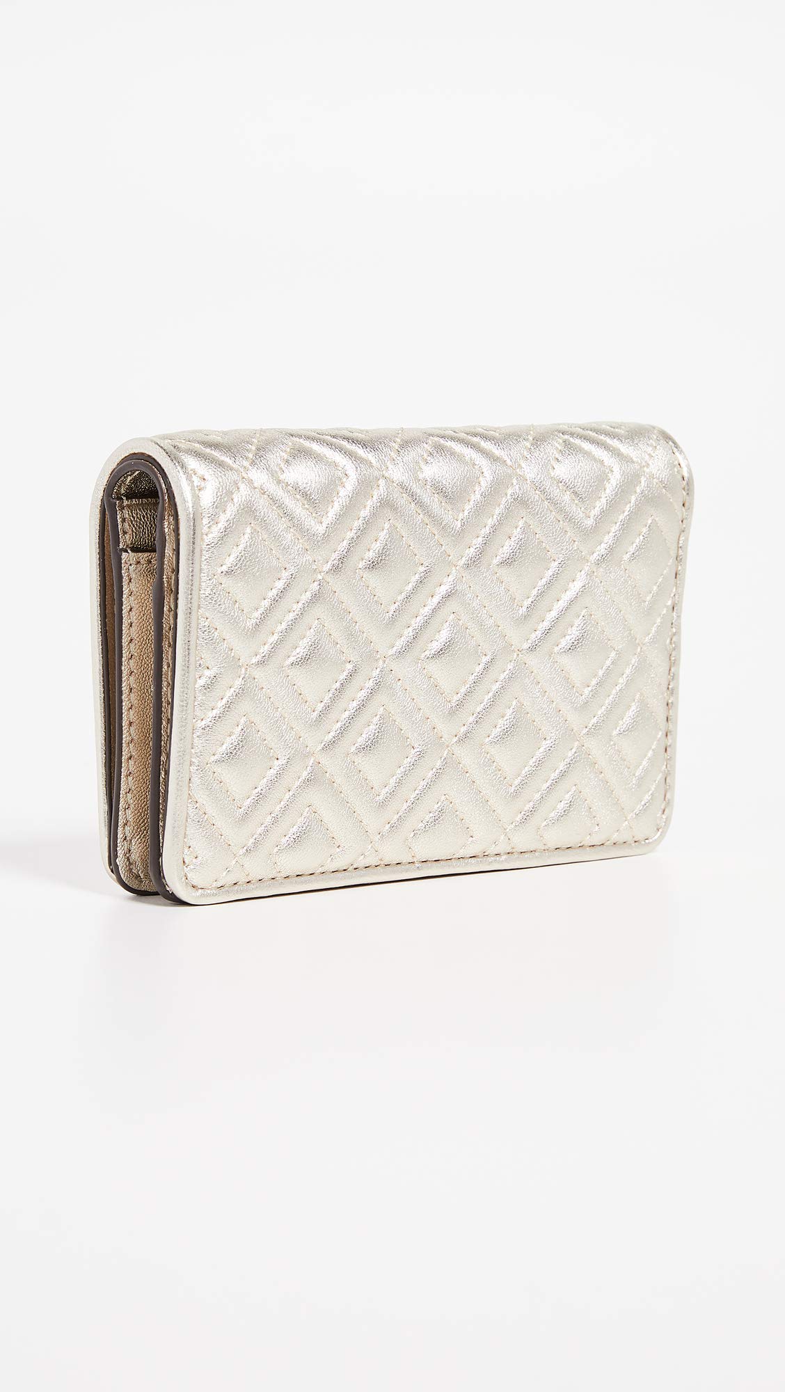 Tory Burch Women's Fleming Metallic Slim Medium Wallet, White Gold