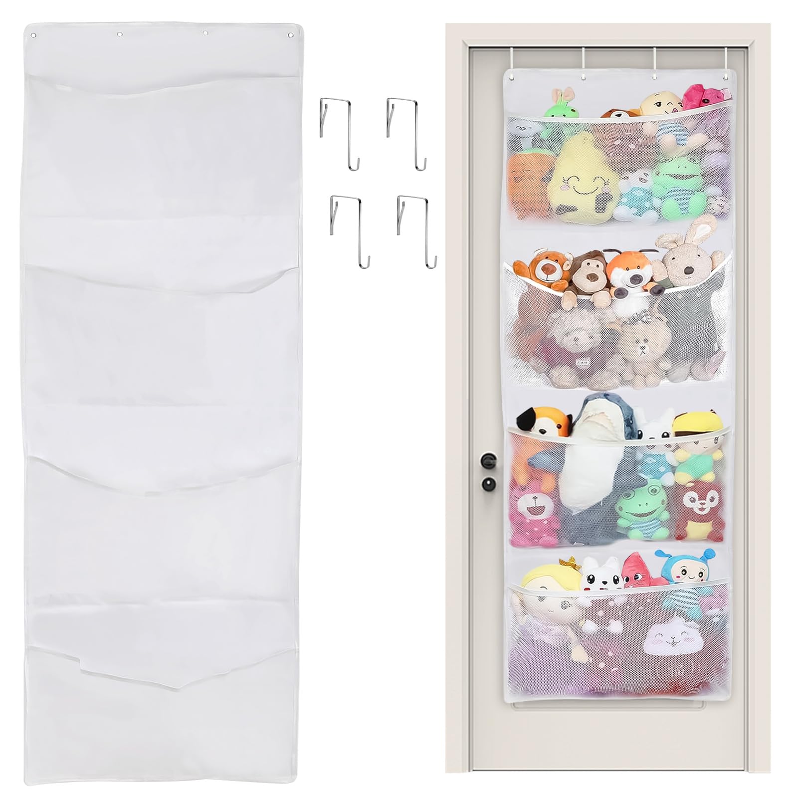 Yabound Stuffed Animal Storage, Over The Door Organizer with 4 Large Pockets for Closet Baby, Plush Toy