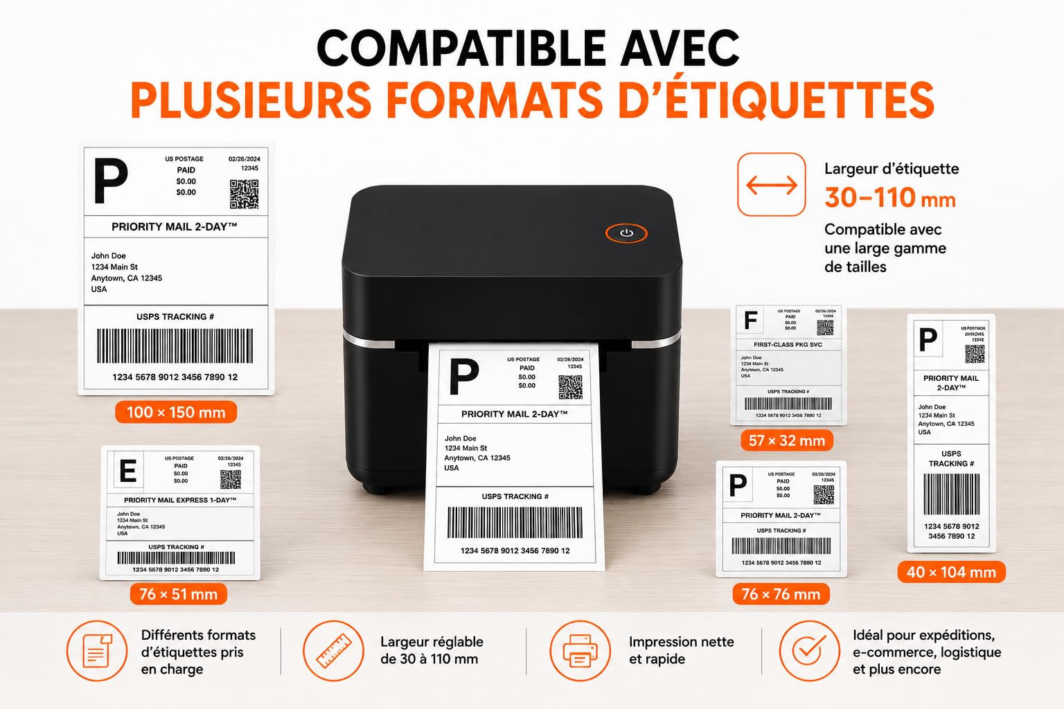 Imprimante Étiquettes Expédition Bluetooth Thermique 4x6 | + 200 Bordereaux 10×15 Offerts | Vinted, Amazon, iPhone, Android