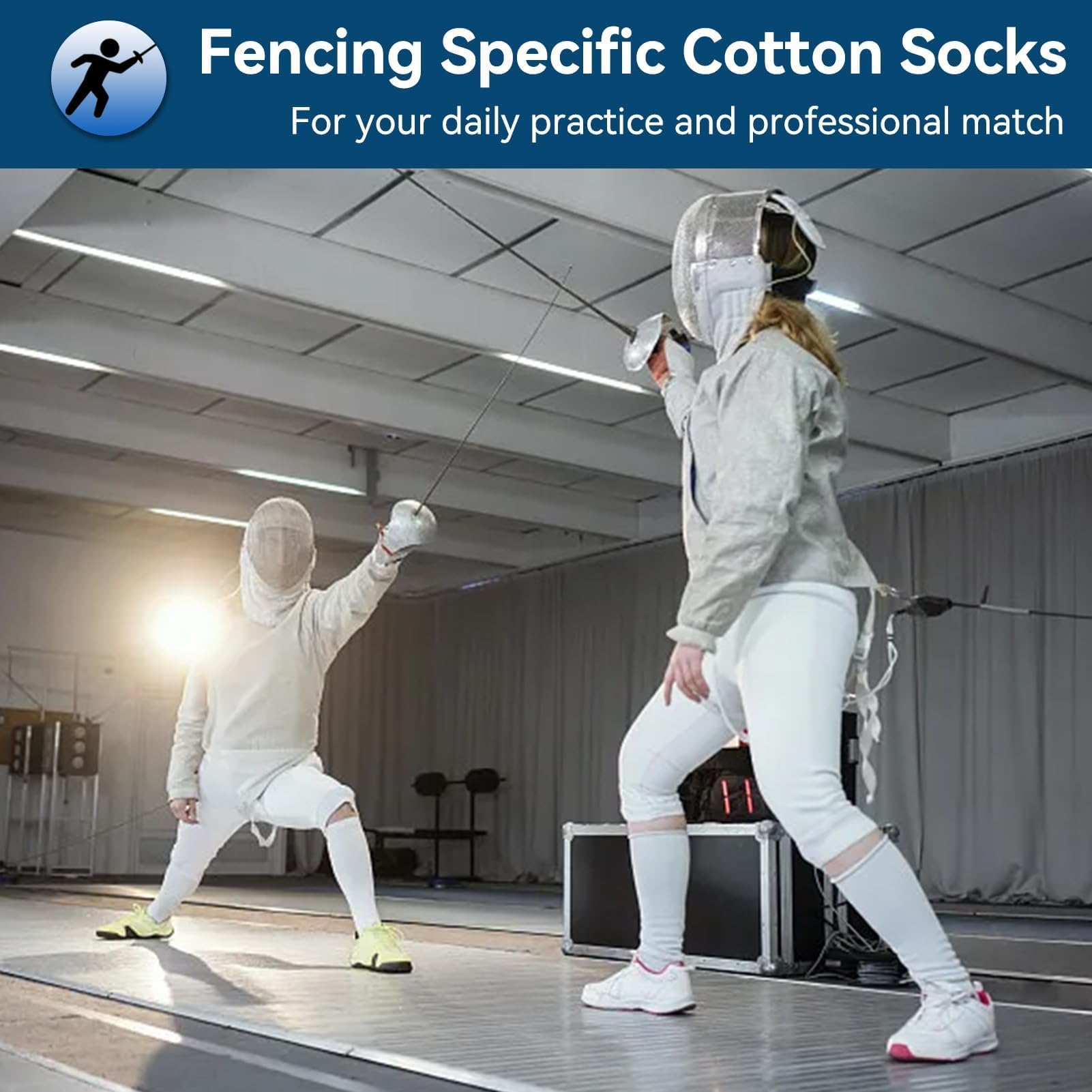 Chaussettes D'escrime pour épée, Sabre et Feuille Coton épaissi Unisexe Bas de Protection Clôture Genou Chaussettes Hautes bas Décontractés Sport Tube Chaussettes Blanc pour Unisexe