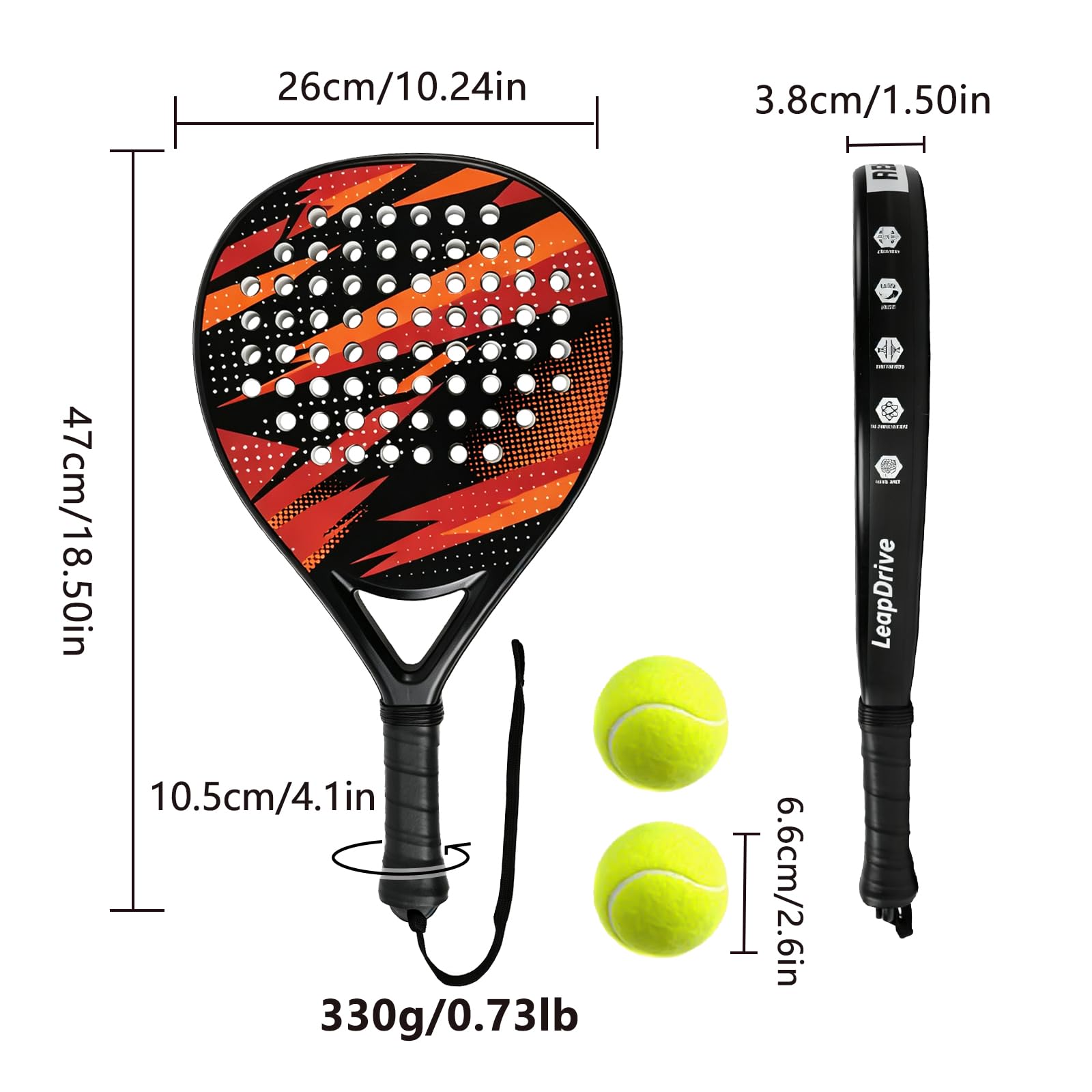 Set di 2 racchette da paddle leggere in fibra di carbonio | Nucleo in schiuma EVA, racchetta da paddle tennis per ragazzi, adulti, uomini e donne, adatta ai principianti