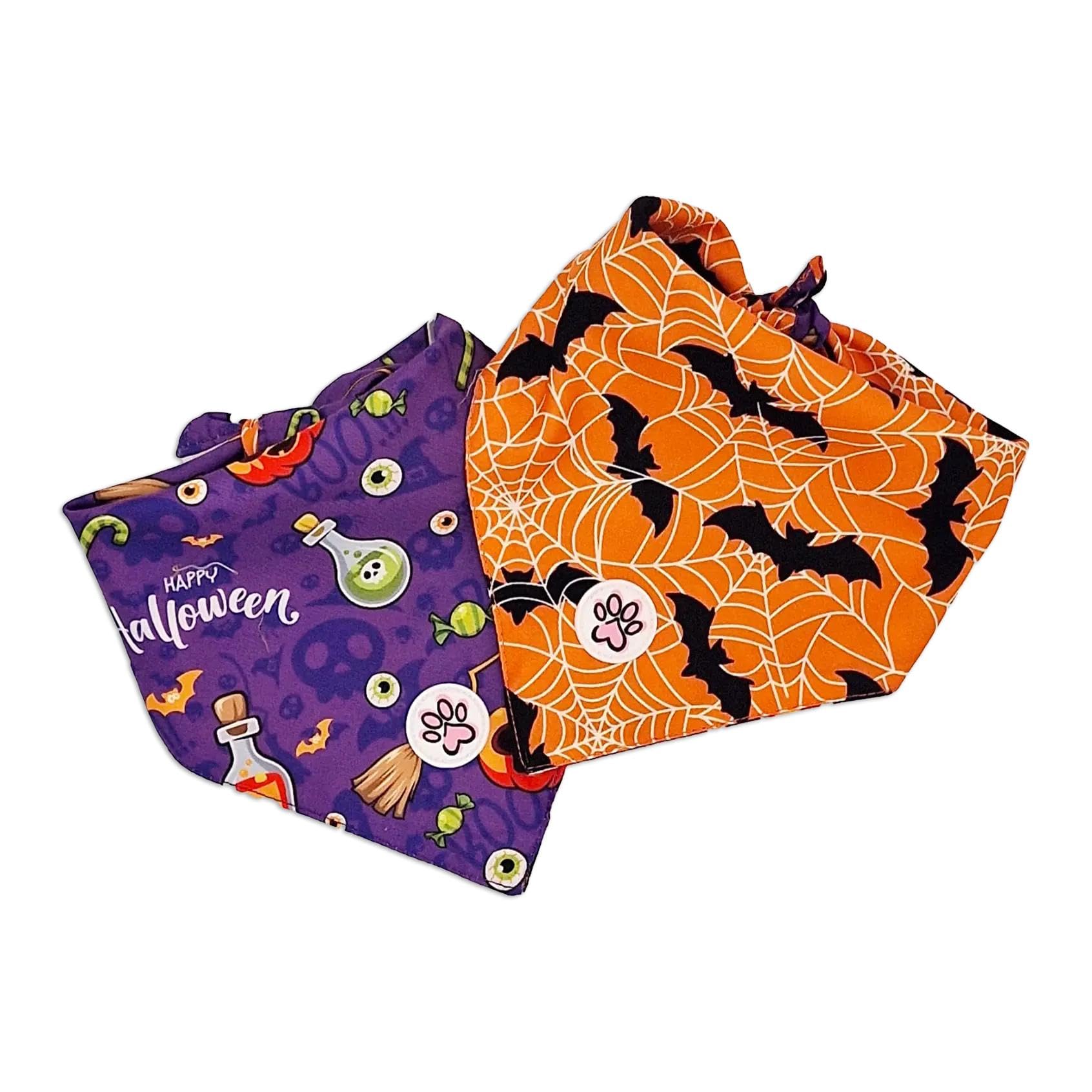 Bandana chien Halloween double face violet et orange Paw My God L
