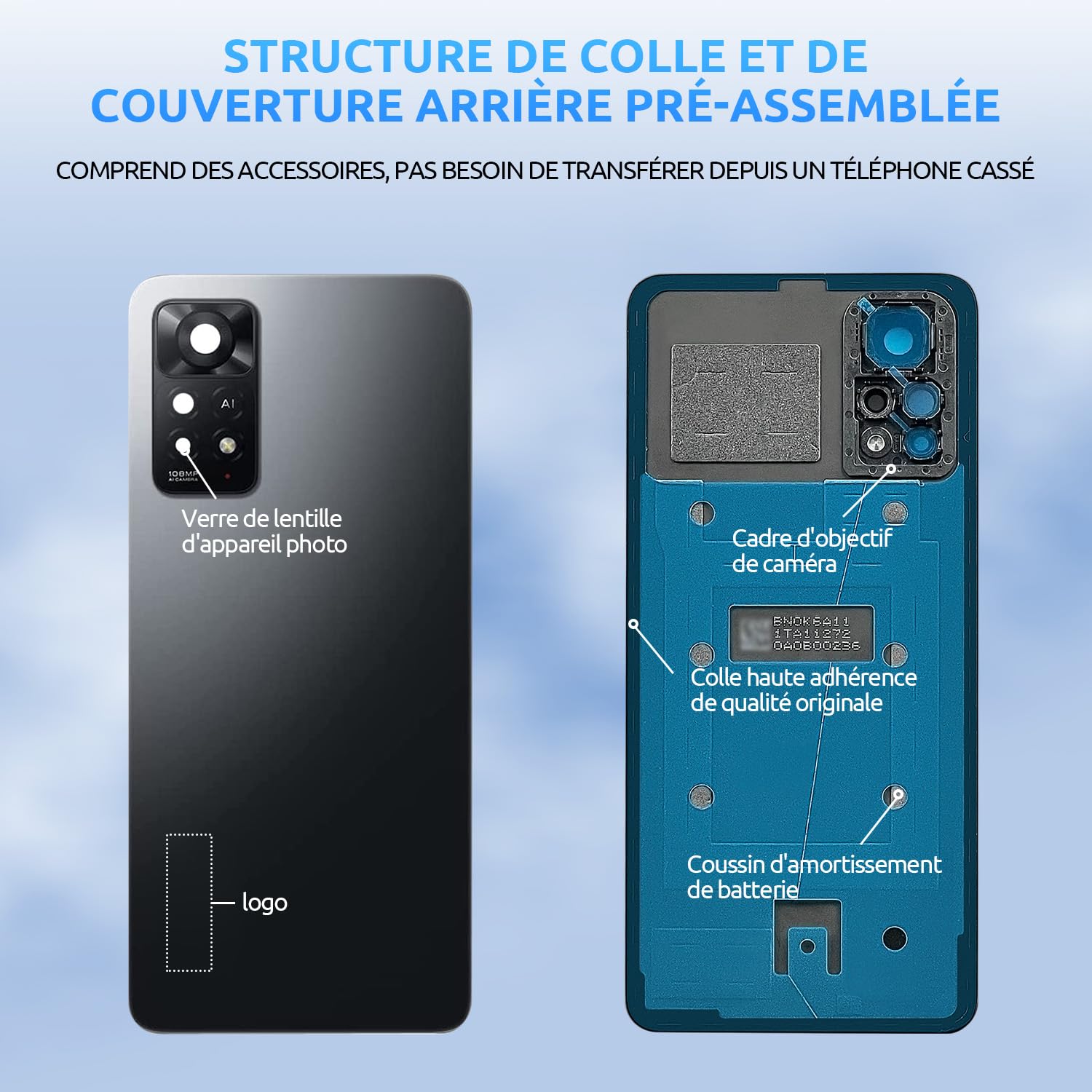 Vitre Arrière Remplacement Pour Xiaomi Redmi Note 11 T Pro - Avec Adhésif Et Lentilles Inclus
