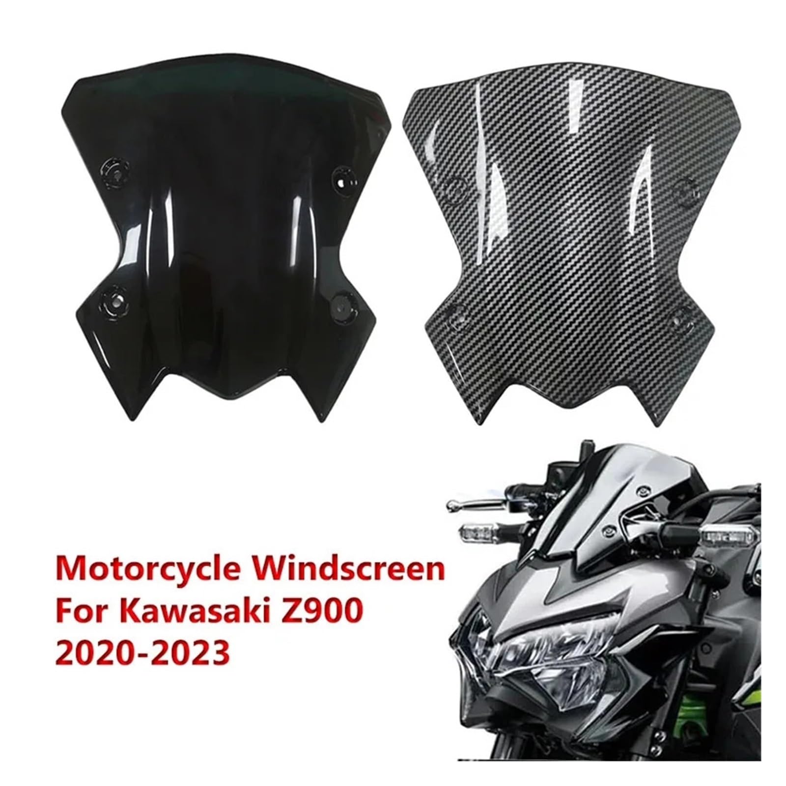 Przednia szyba motocyklowa Szyba Motocyklowa Do Kawasaki Z900 2020-2022 2023 Przednia Plastikowa Osłona Przednia Deflektory Z Włókna Węglowego powietrzadeflektor(Carbon Fiber Look)