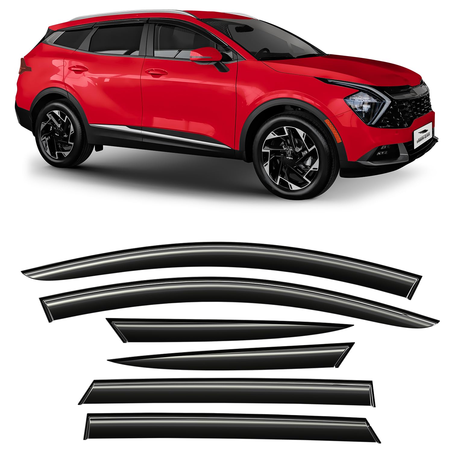 Voron Glass Tape-on Extra Durable Rain Guards for Kia Sportage 2023-2025, Window Deflectors, Vent Window Visors, 6 Pieces - 100451