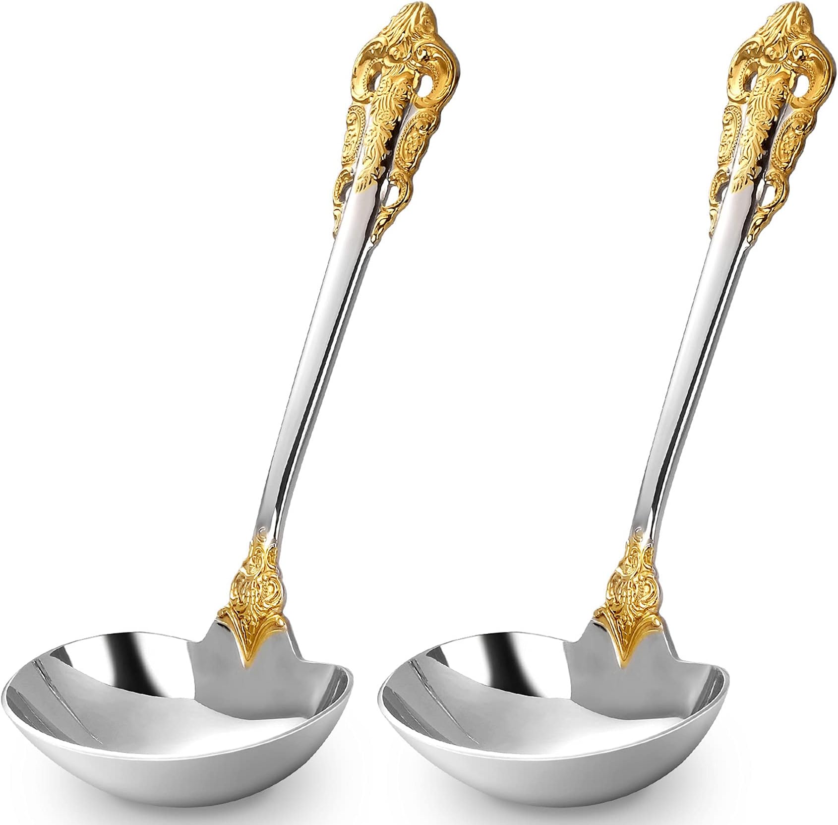 KEAWELL Luxury Gravy Ladle, 18/10 Stainless Steel, Gold Accent, Small Gravy Spoon for Home. Solid and Sturdy, Dishwasher Safe… (2)