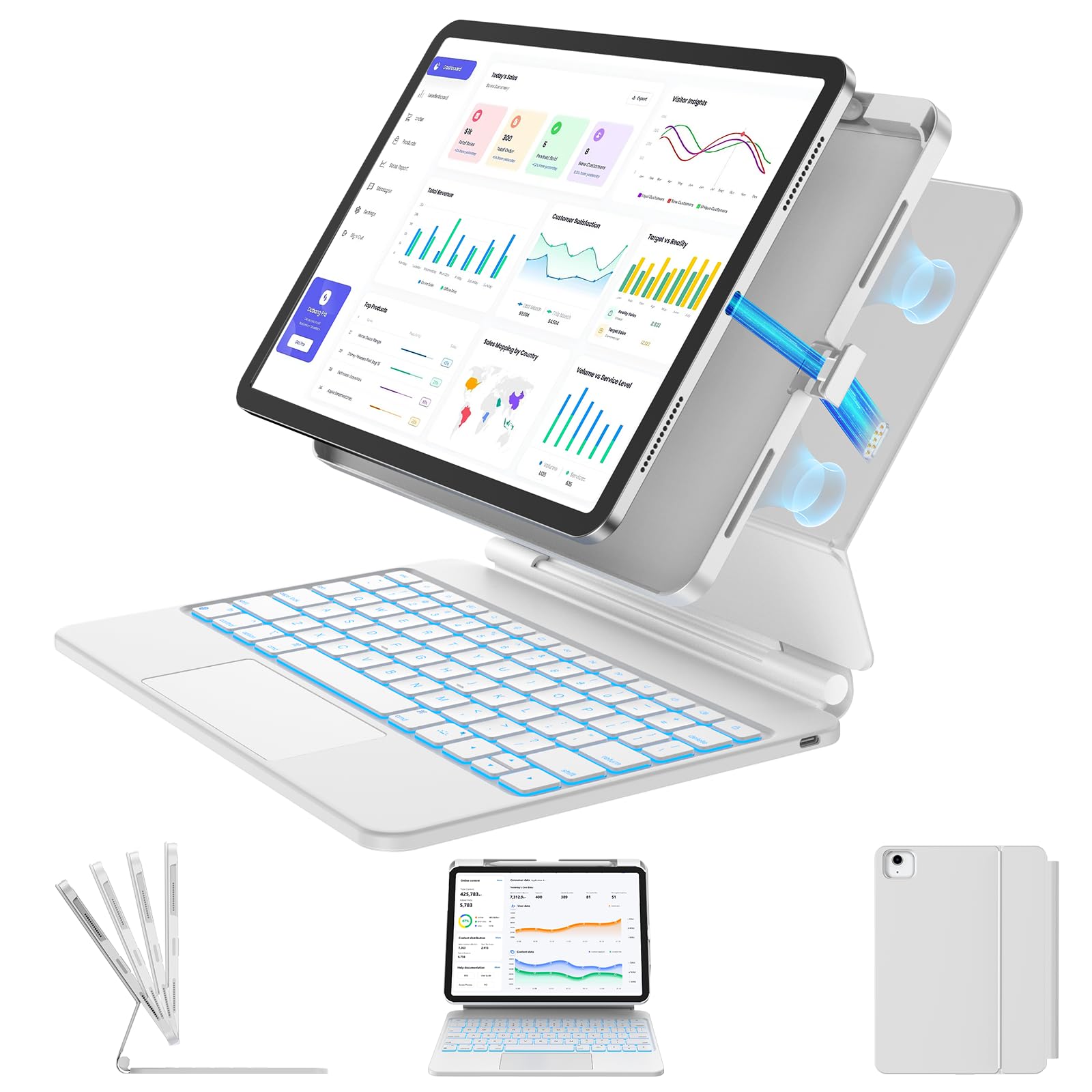 Photo 1 of TSQQST Keyboard Case for iPad Air 11 Inch (M4/M3/M2 2026-2024)/ iPad Air 5th 4th Gen/iPad Pro 11” 2018-2022, Magnetic Detachable Backlit Keyboard with Trackpad Pencil Holder Contact Connector, White