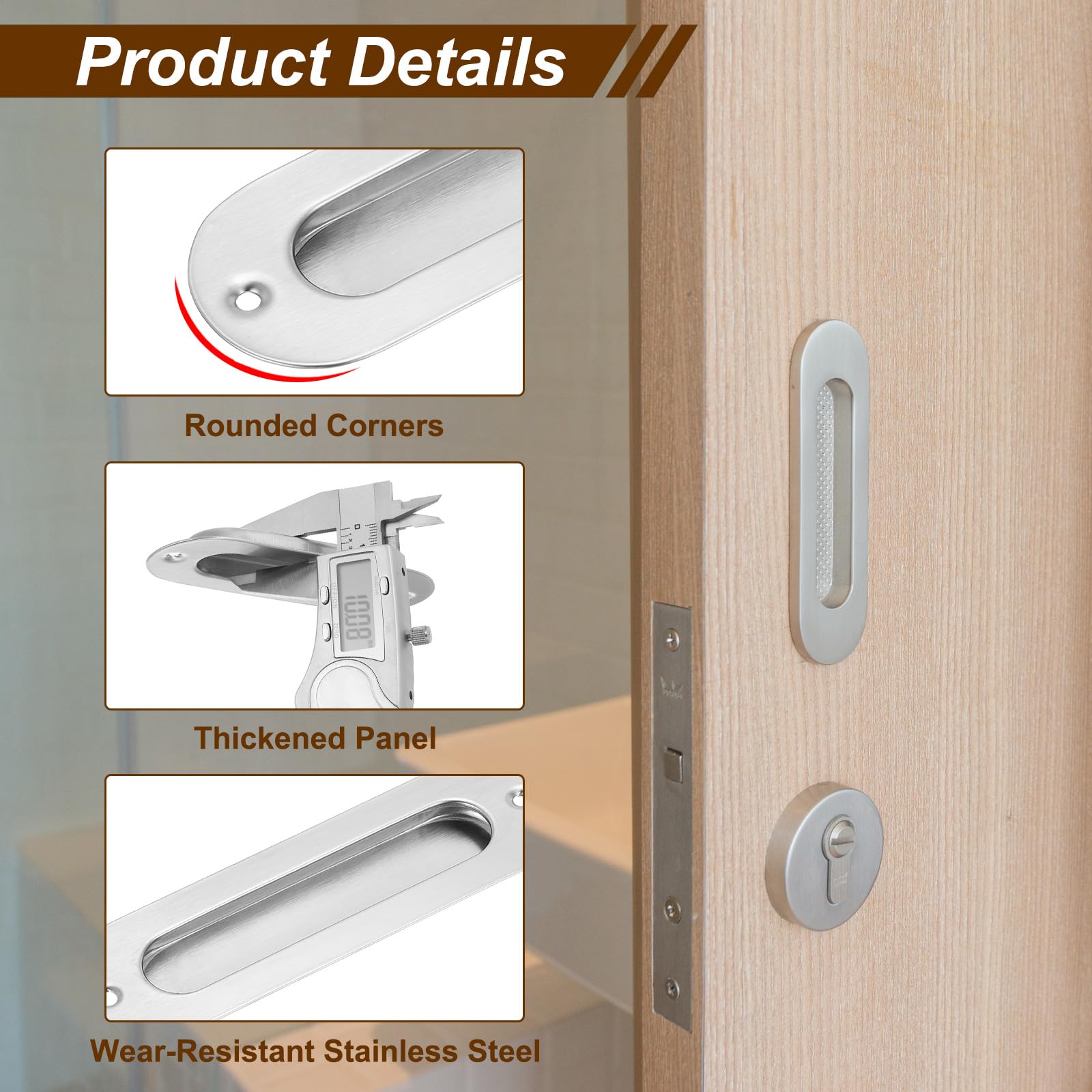 PATIKIL Recessed Finger Flush Pulls 5" 2 Pcs Pocket Door Handles Arc Sliding Closet Door Pulls Barn Hardware Set with Screws for Home Bathroom,Silver - Image 3