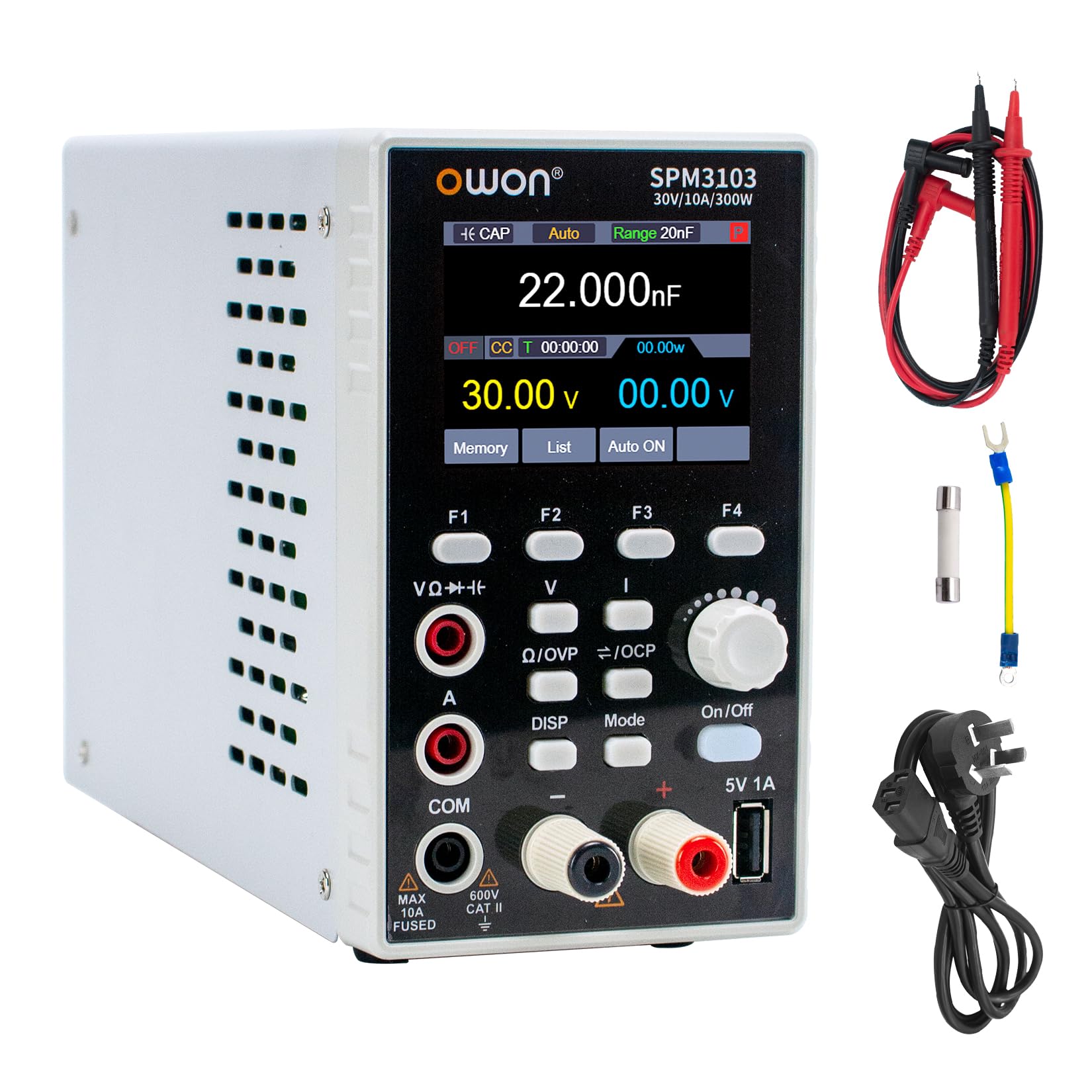 OWON SPM3103 2-in-1 DC Netzteil und Multimeter,Labornetzteil (0-30V,0-10A), DC Labornetzteil Programmierbares mit 300W Ausgangsleistung 2.8-Zoll LCD Display,Digital Multimeter